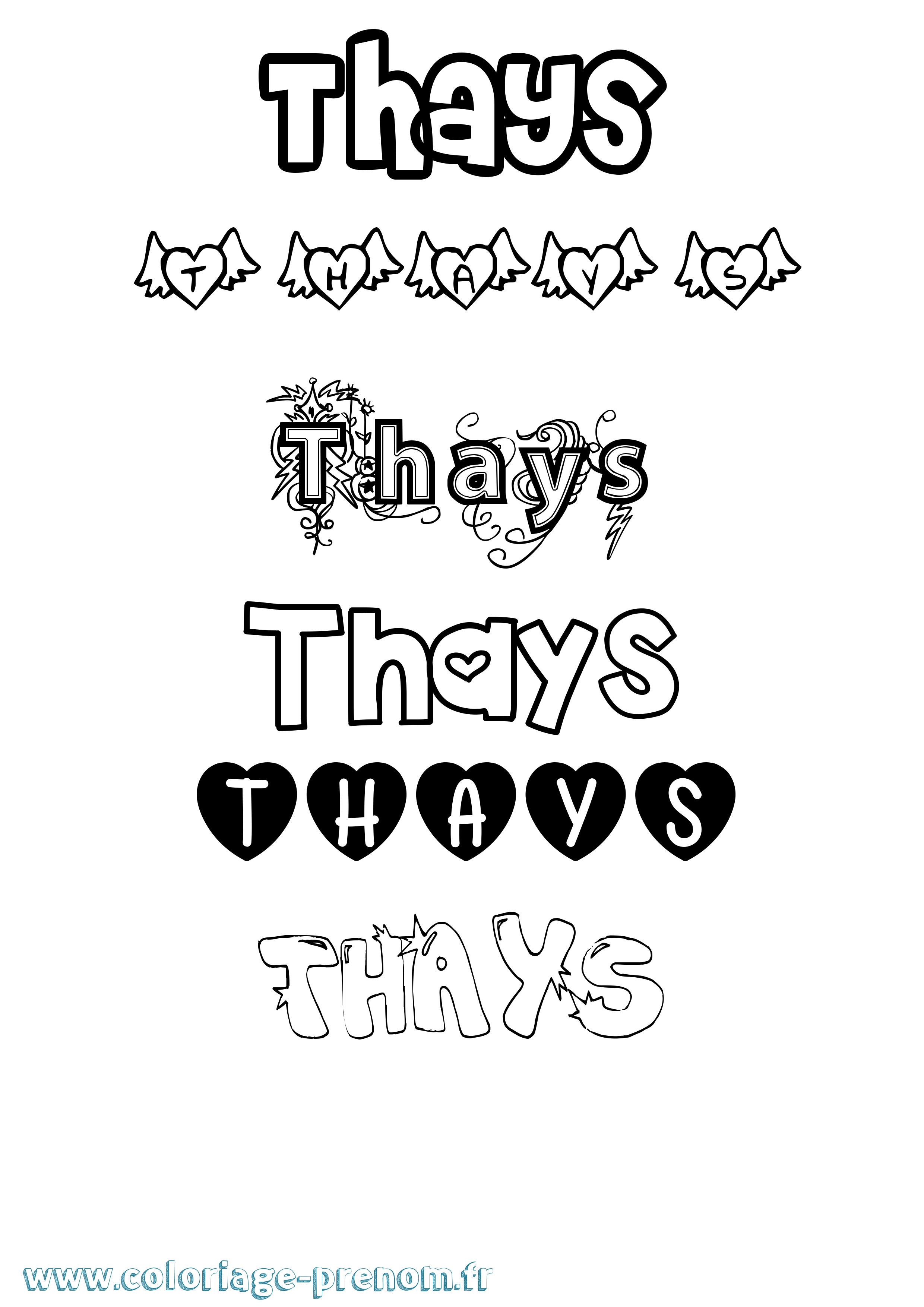 Coloriage prénom Thays Girly