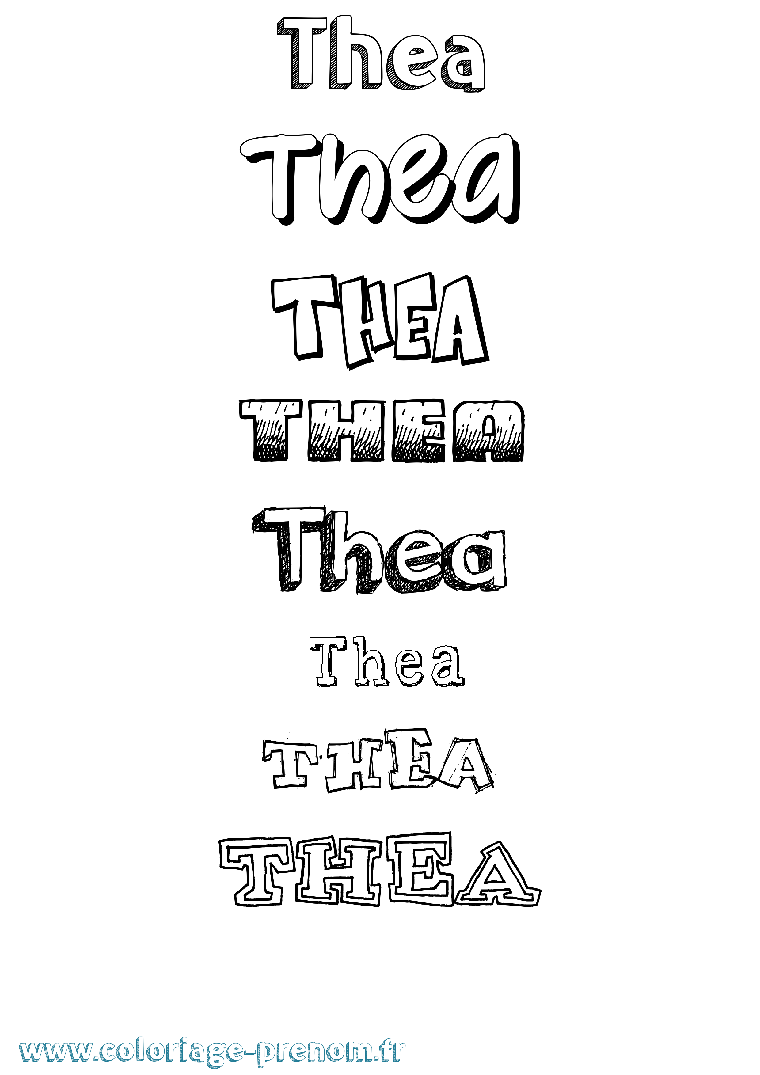 Coloriage Thea Dessiné Coloriage prénom Thea Dessiné