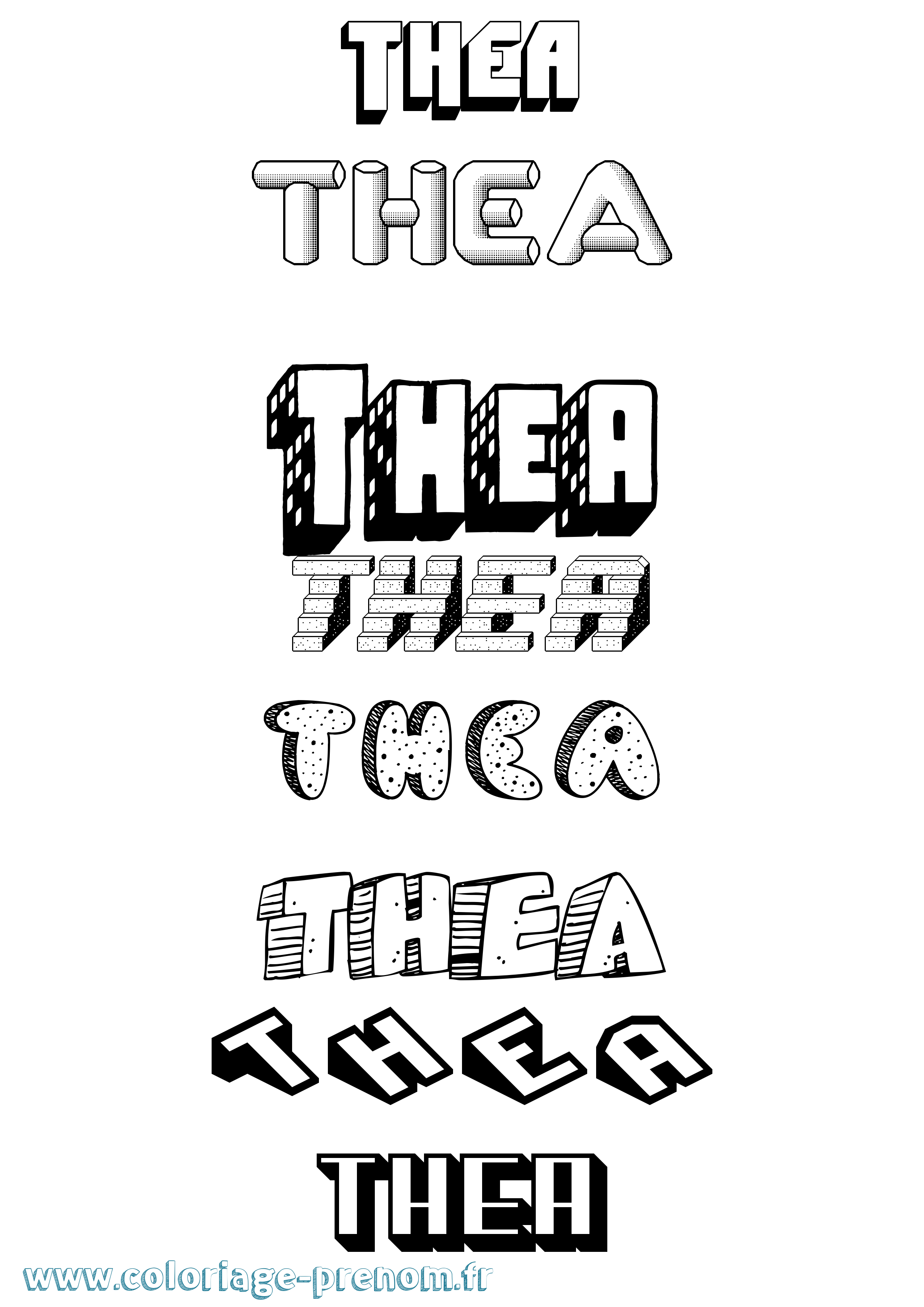 Coloriage Thea Effet 3D Coloriage prénom Thea Effet 3D