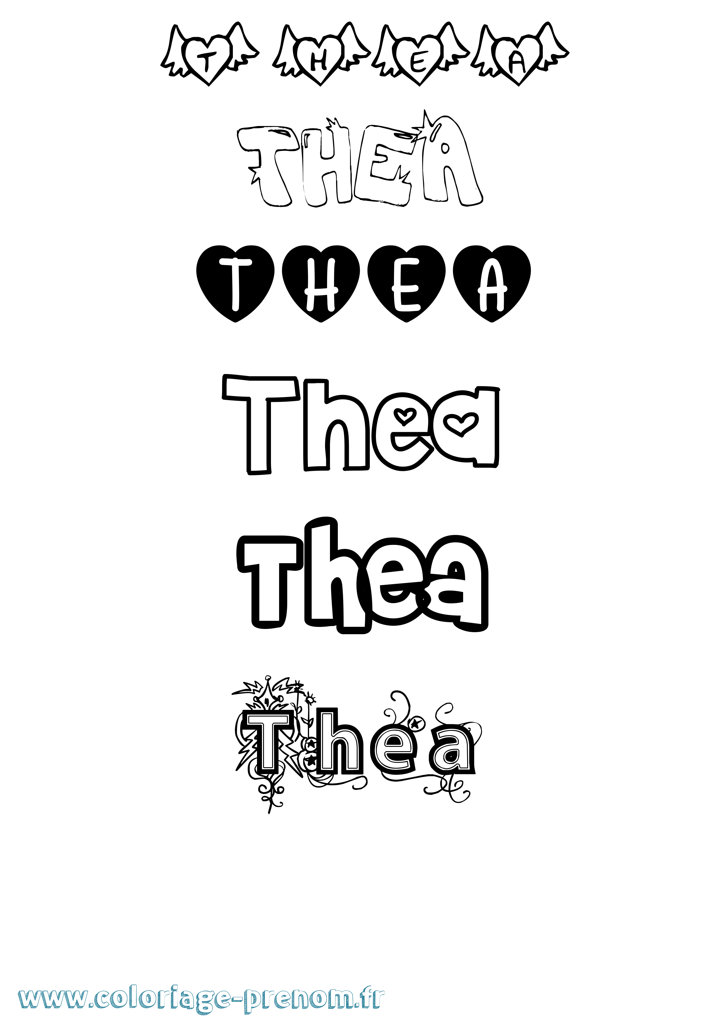 Coloriage Thea Girly Coloriage prénom Thea Girly