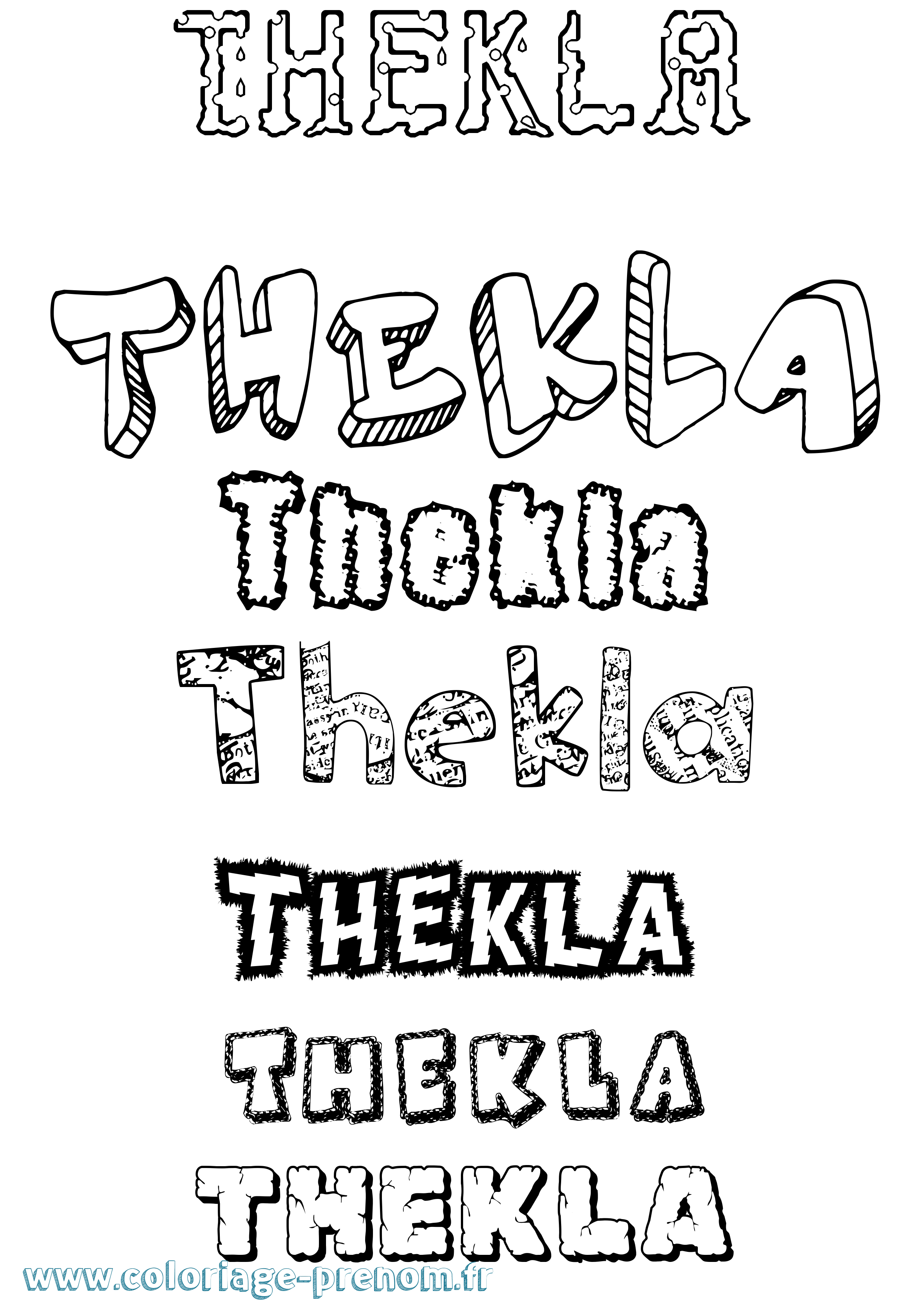 Coloriage prénom Thekla Destructuré