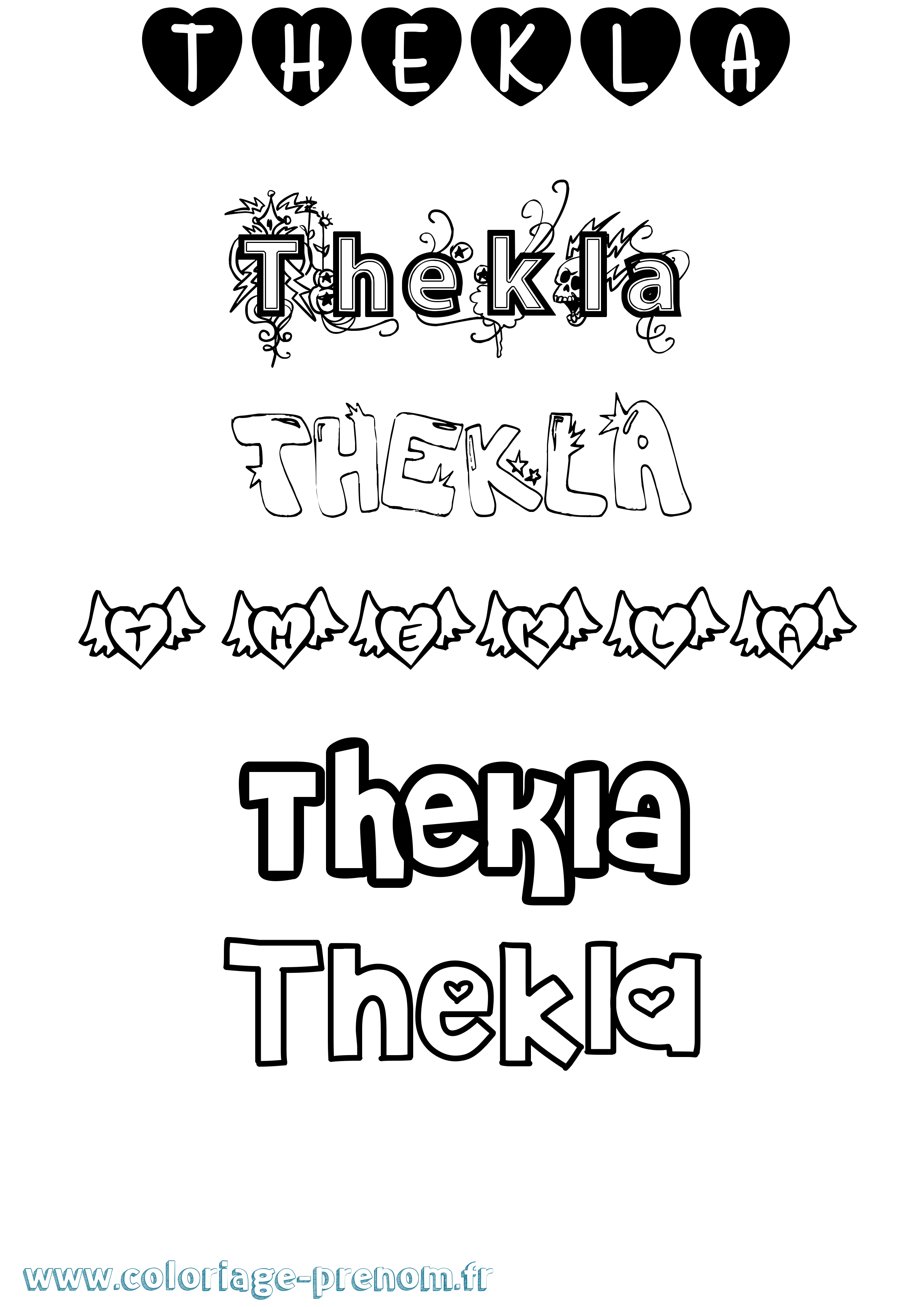 Coloriage prénom Thekla Girly
