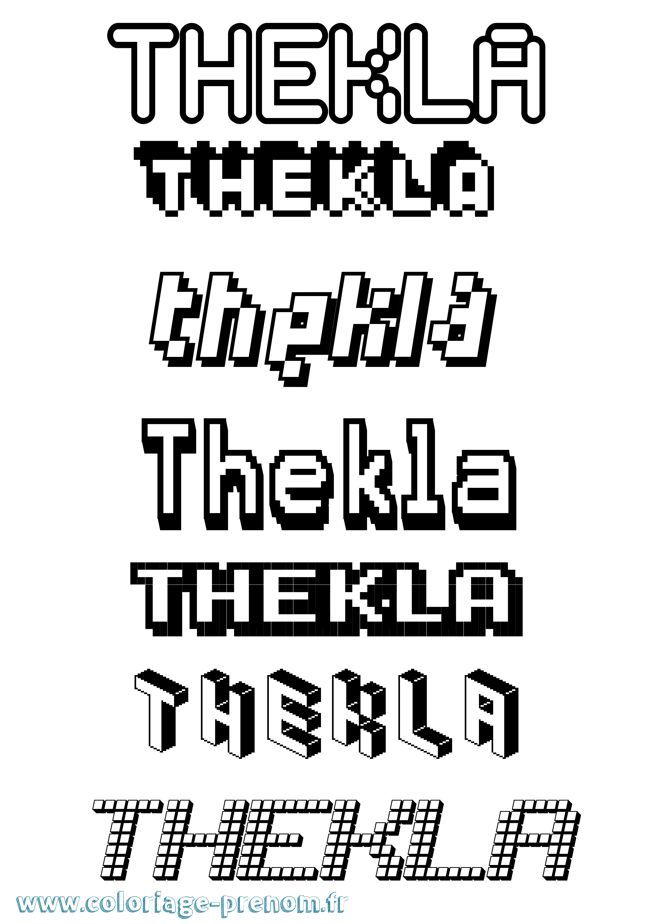 Coloriage prénom Thekla Pixel