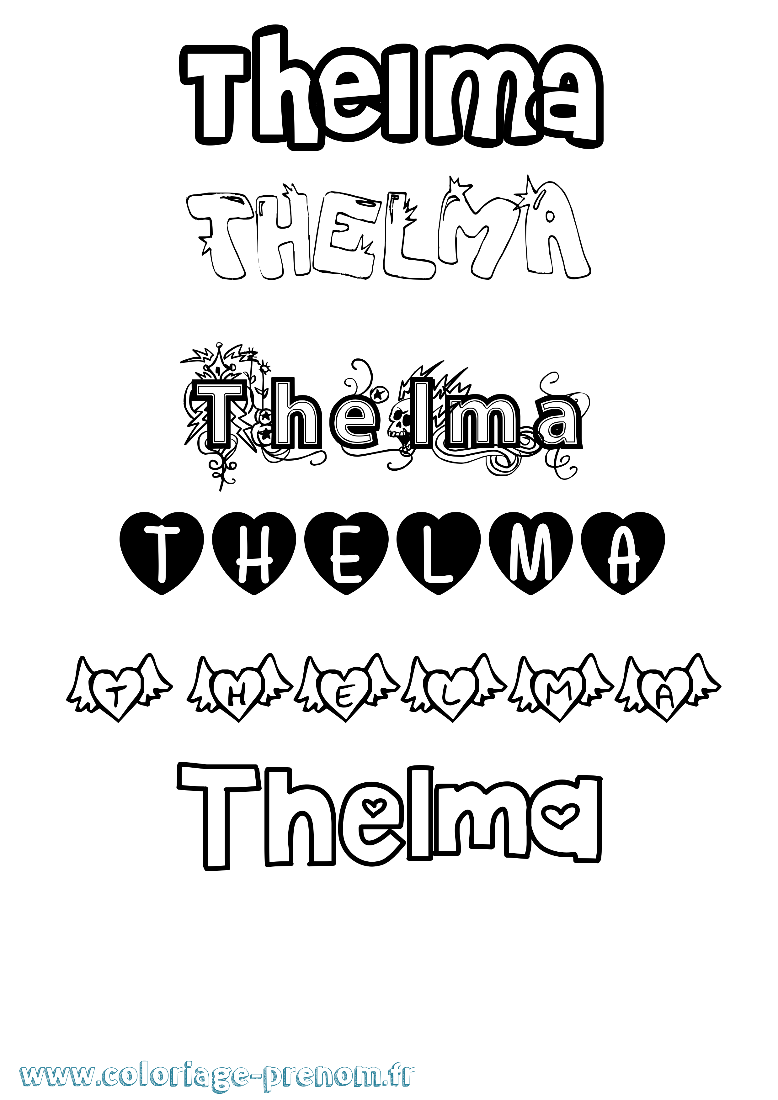 Coloriage prénom Thelma Girly