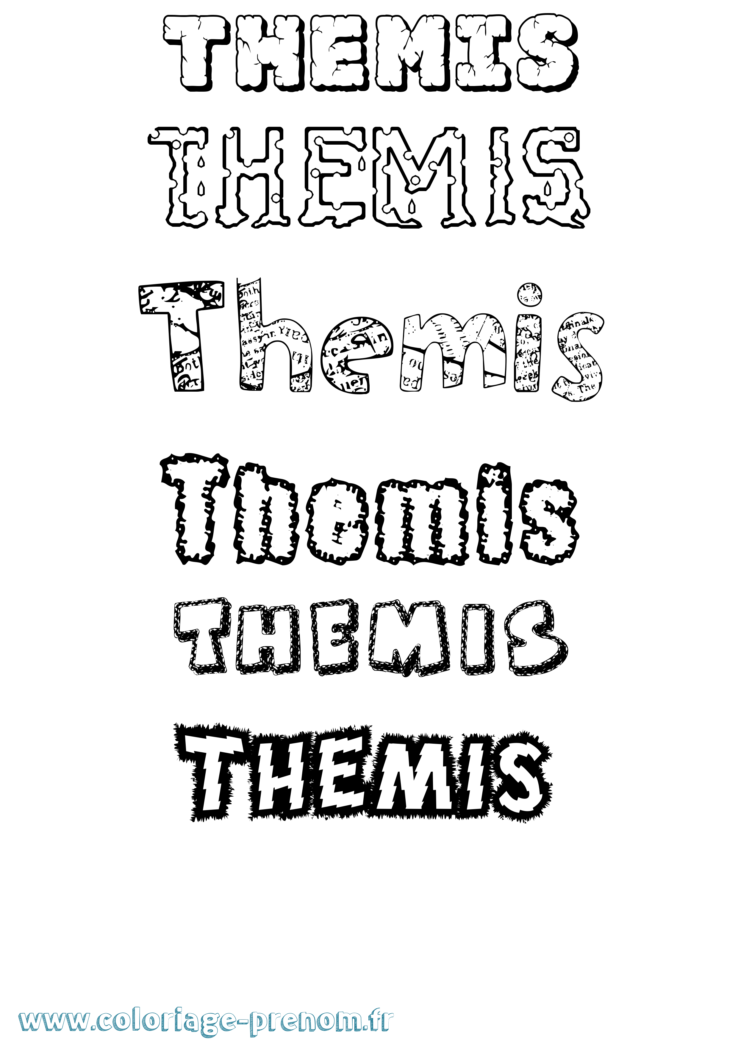 Coloriage prénom Themis Destructuré