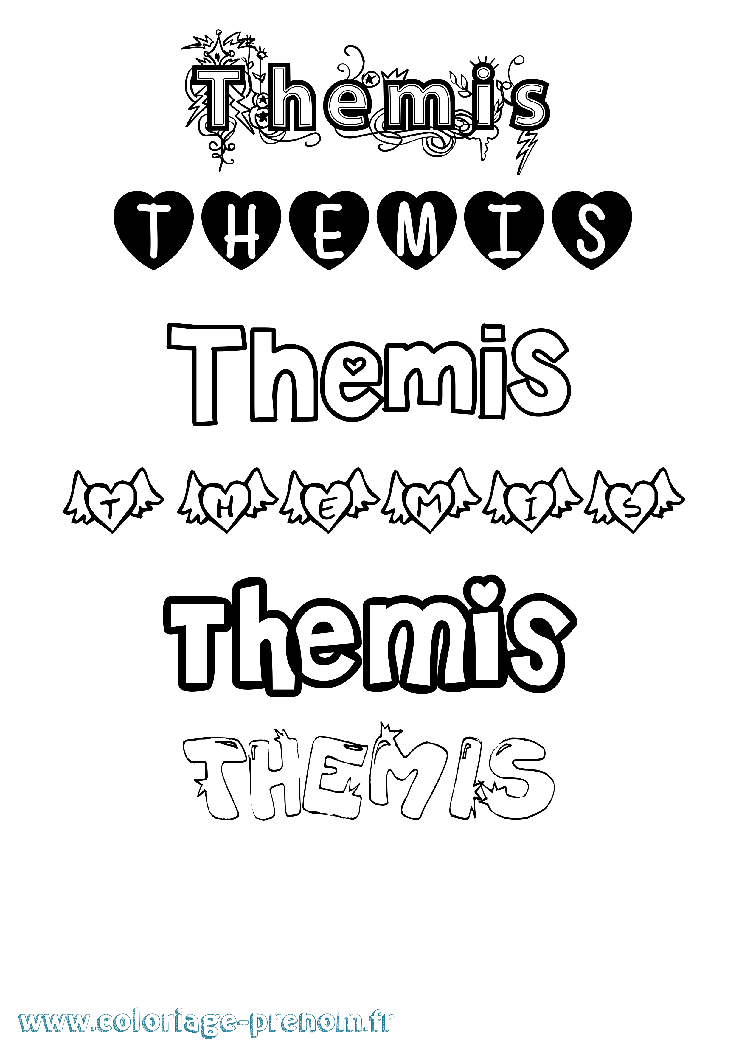 Coloriage Themis Girly Coloriage prénom Themis Girly