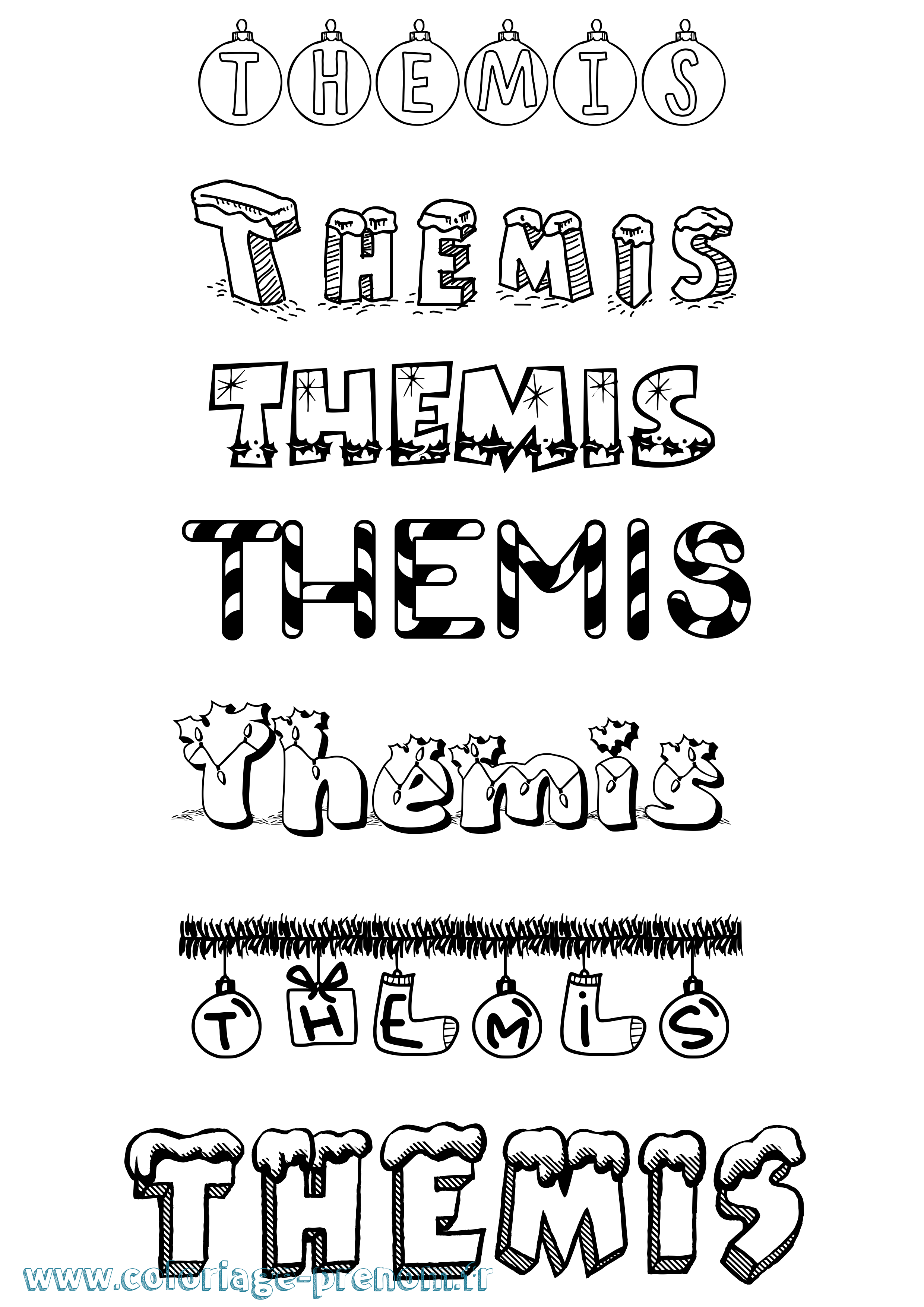 Coloriage Themis Noël Coloriage prénom Themis Noël