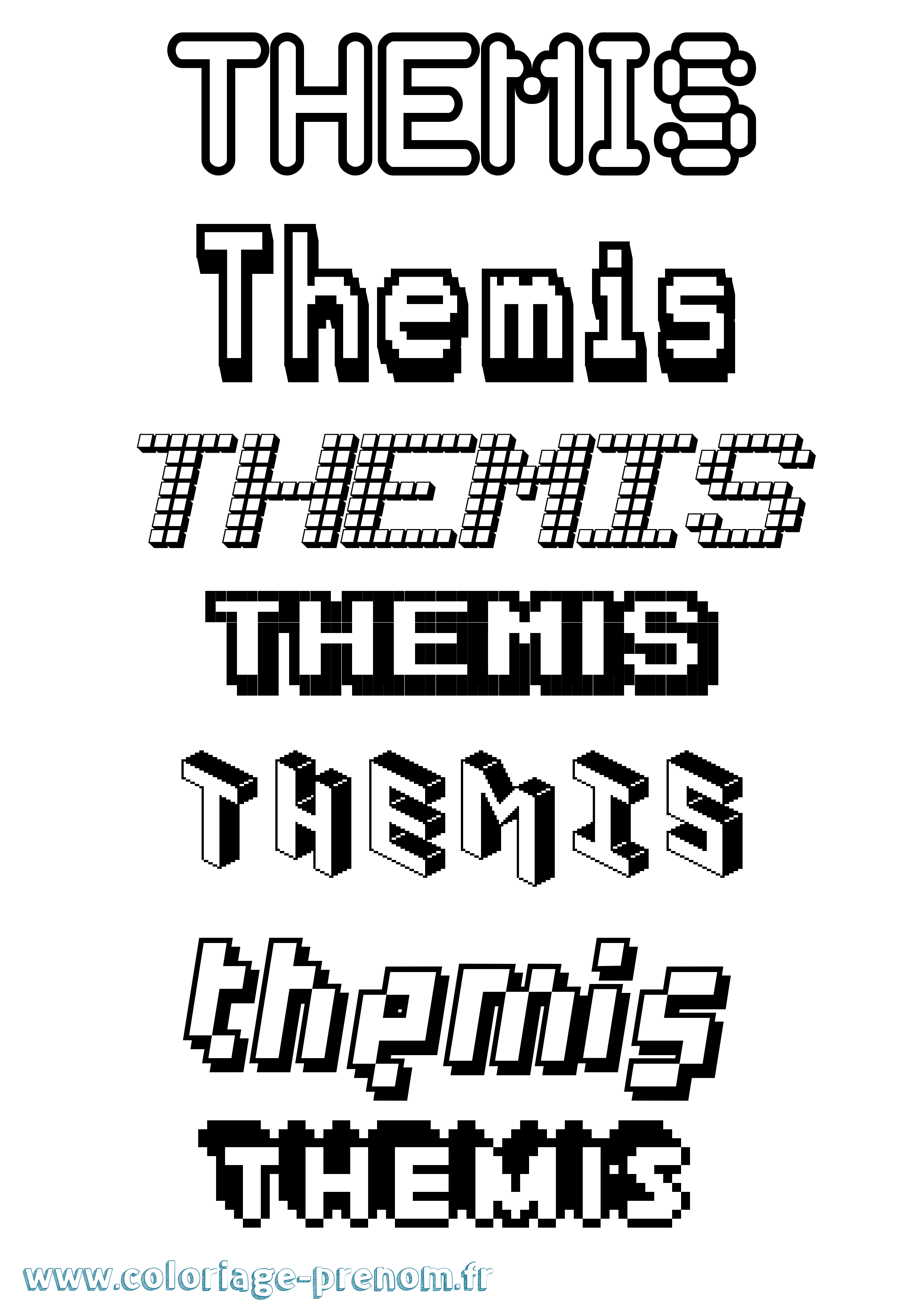 Coloriage prénom Themis Pixel