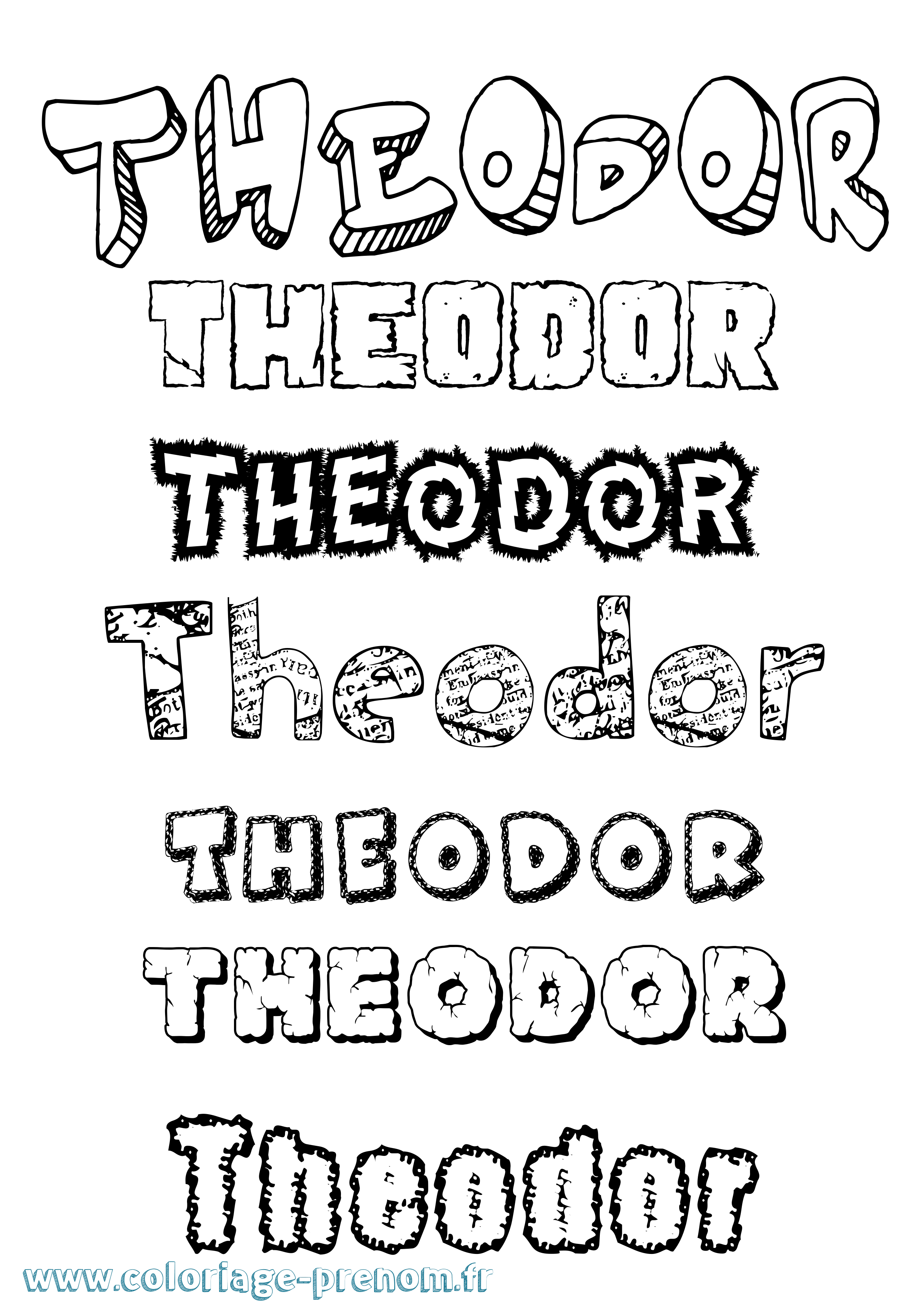 Coloriage prénom Theodor Destructuré