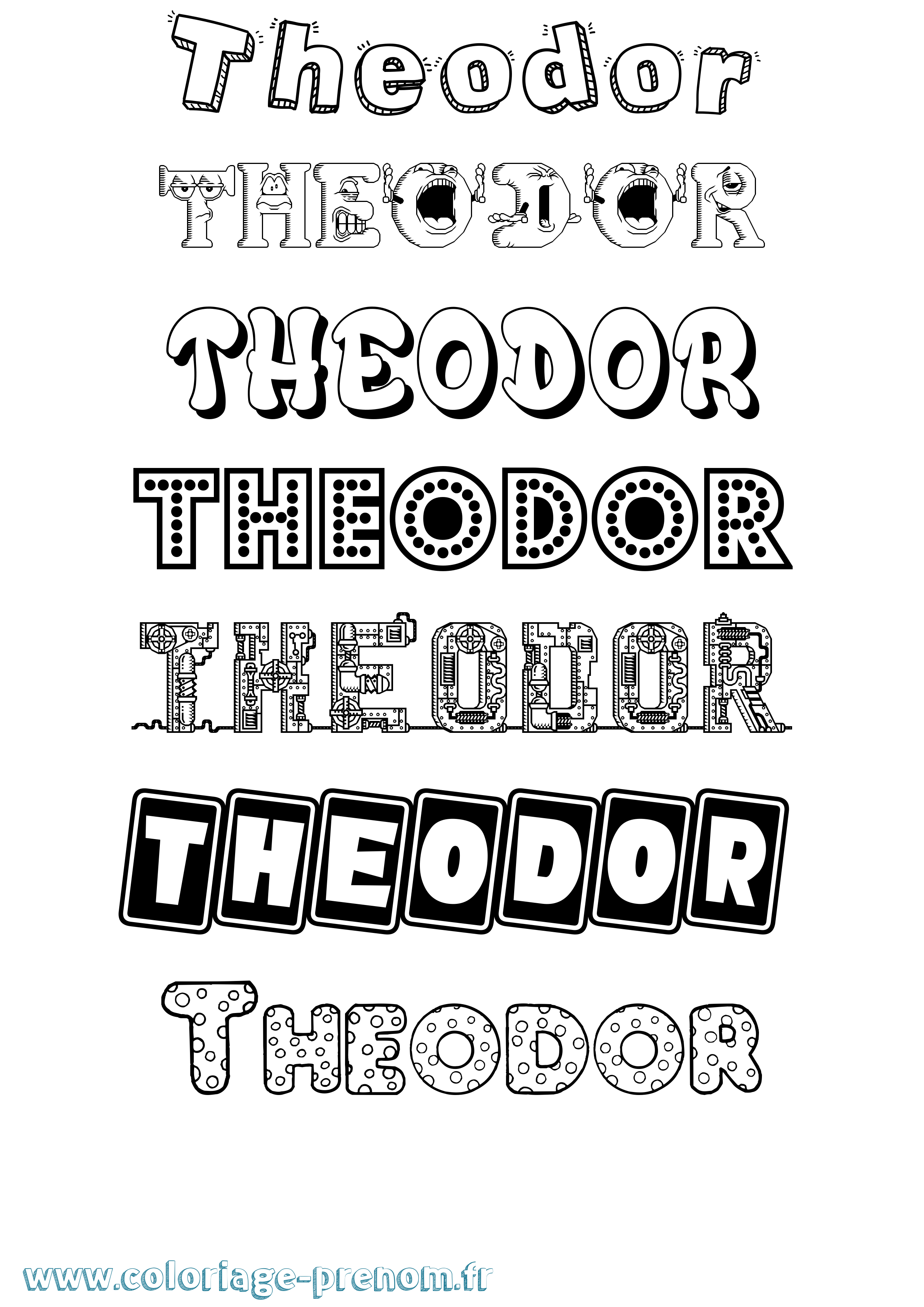 Coloriage prénom Theodor Fun