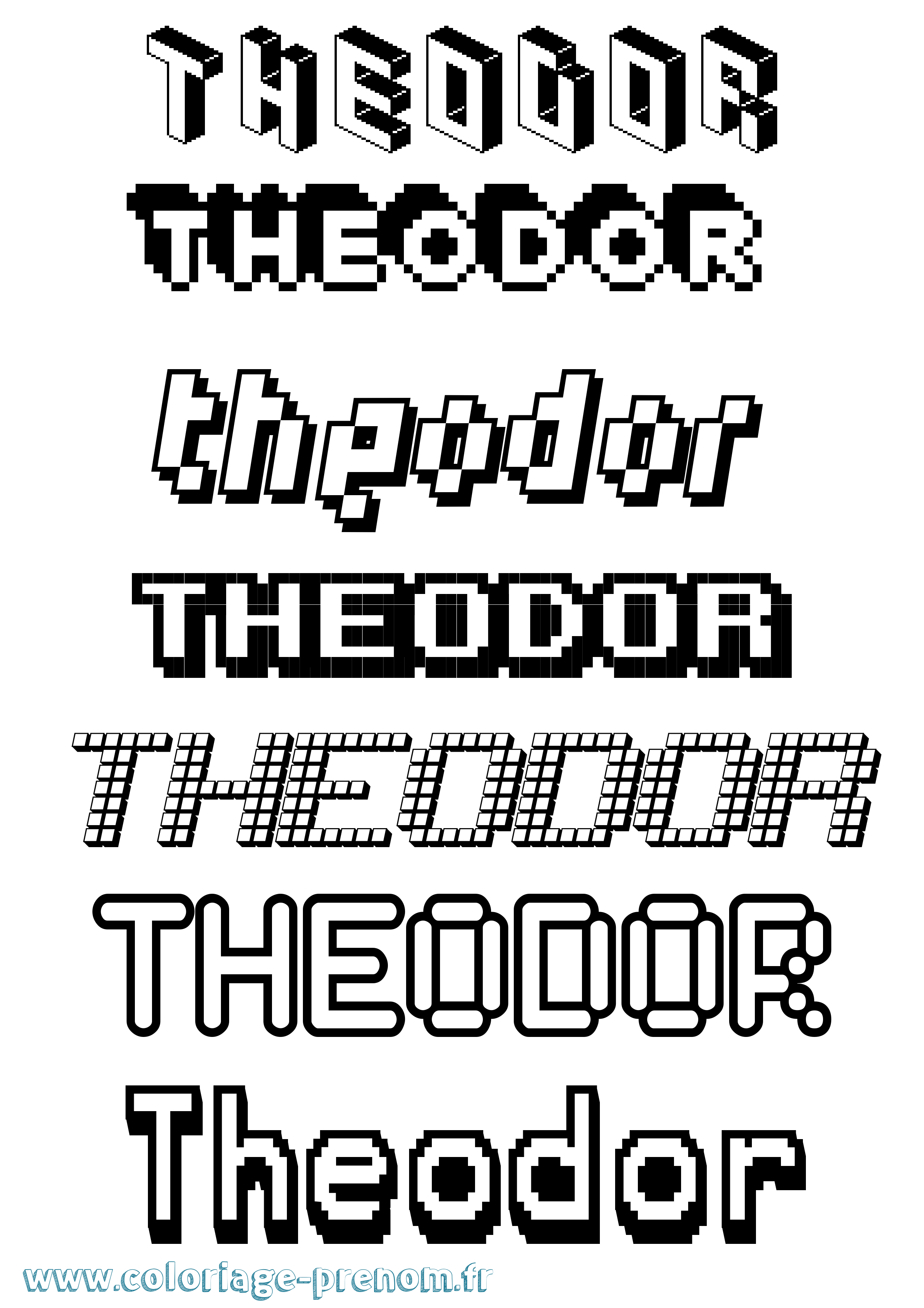 Coloriage prénom Theodor Pixel