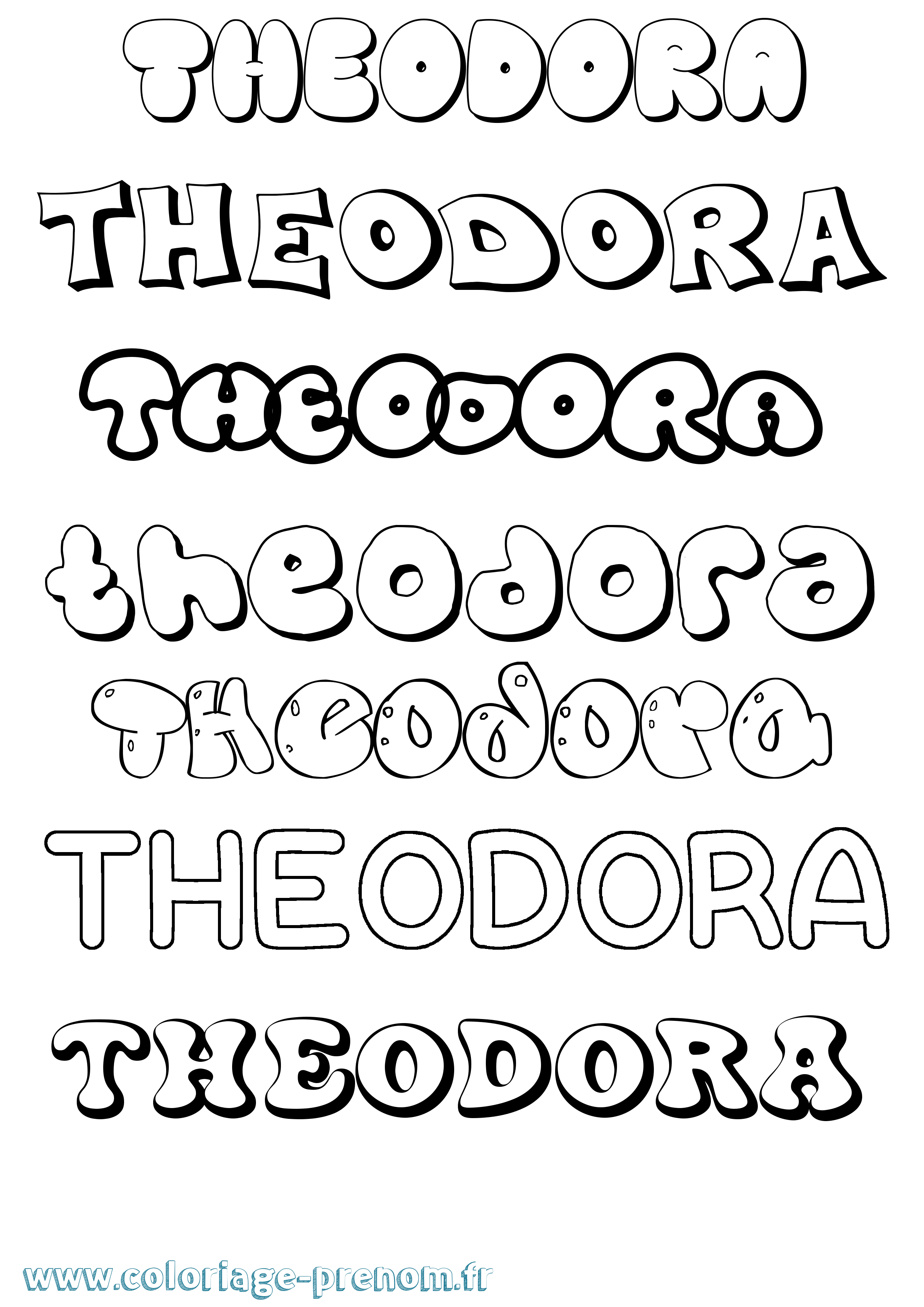 Coloriage prénom Theodora Bubble