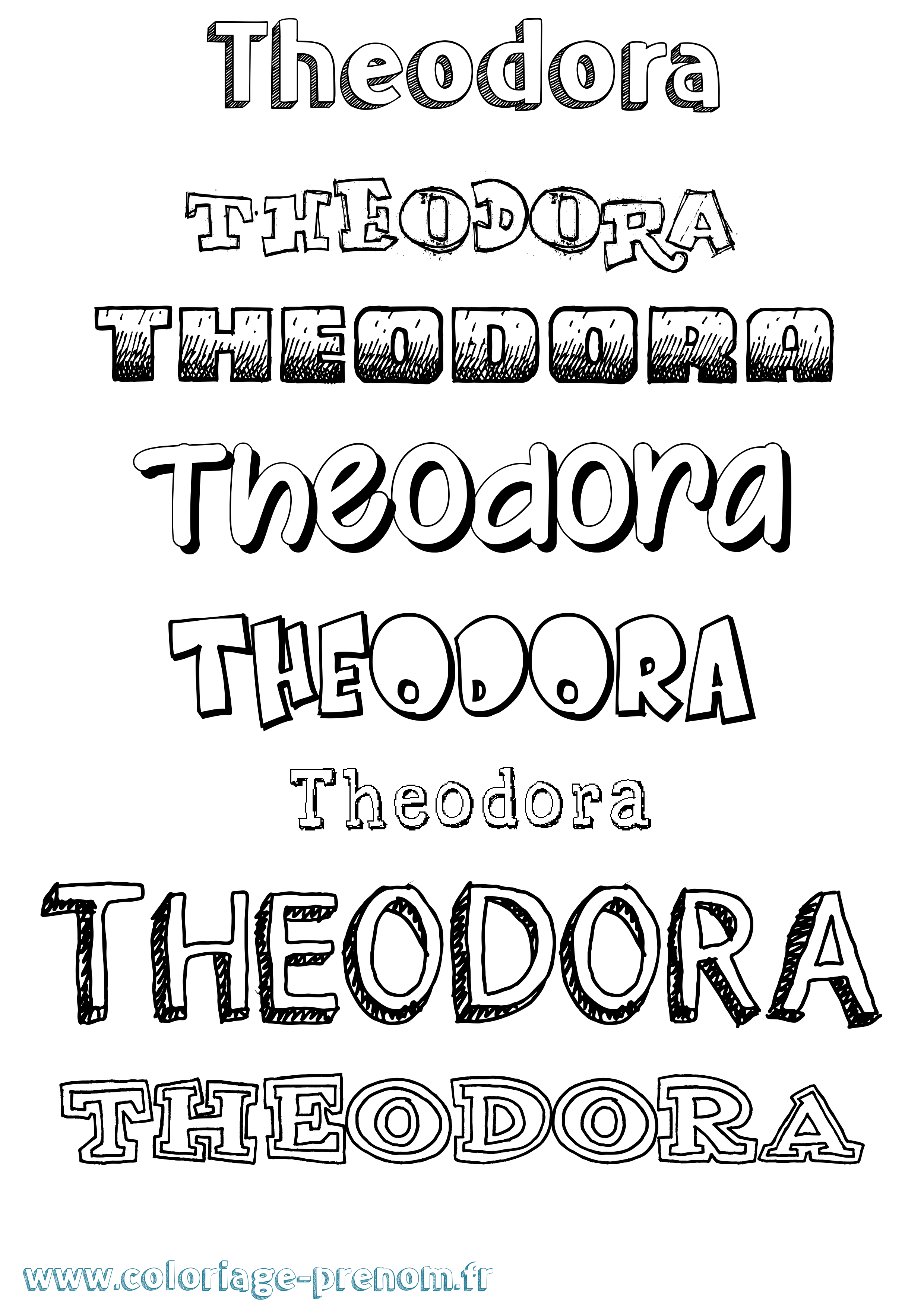 Coloriage prénom Theodora Dessiné
