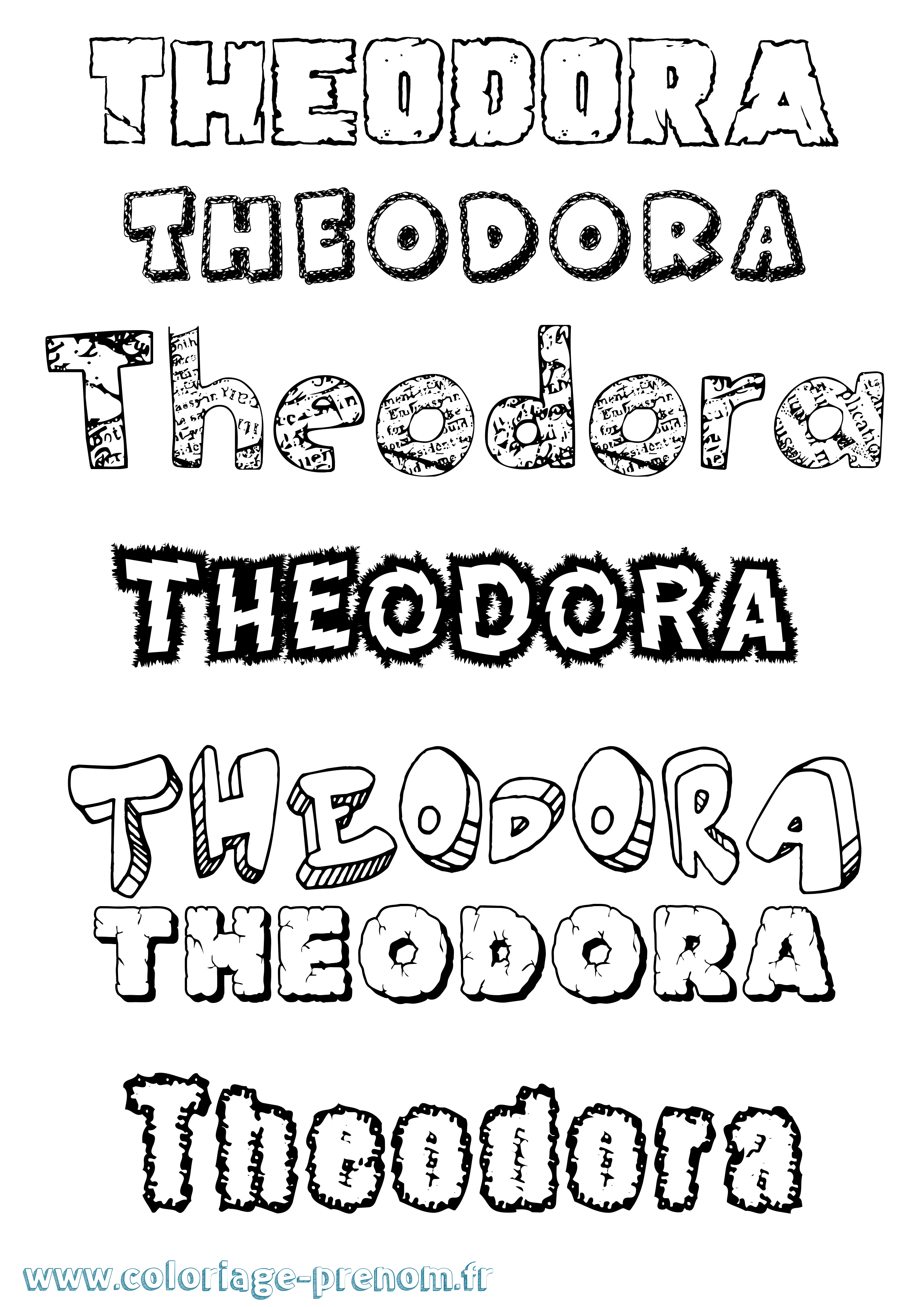 Coloriage prénom Theodora Destructuré