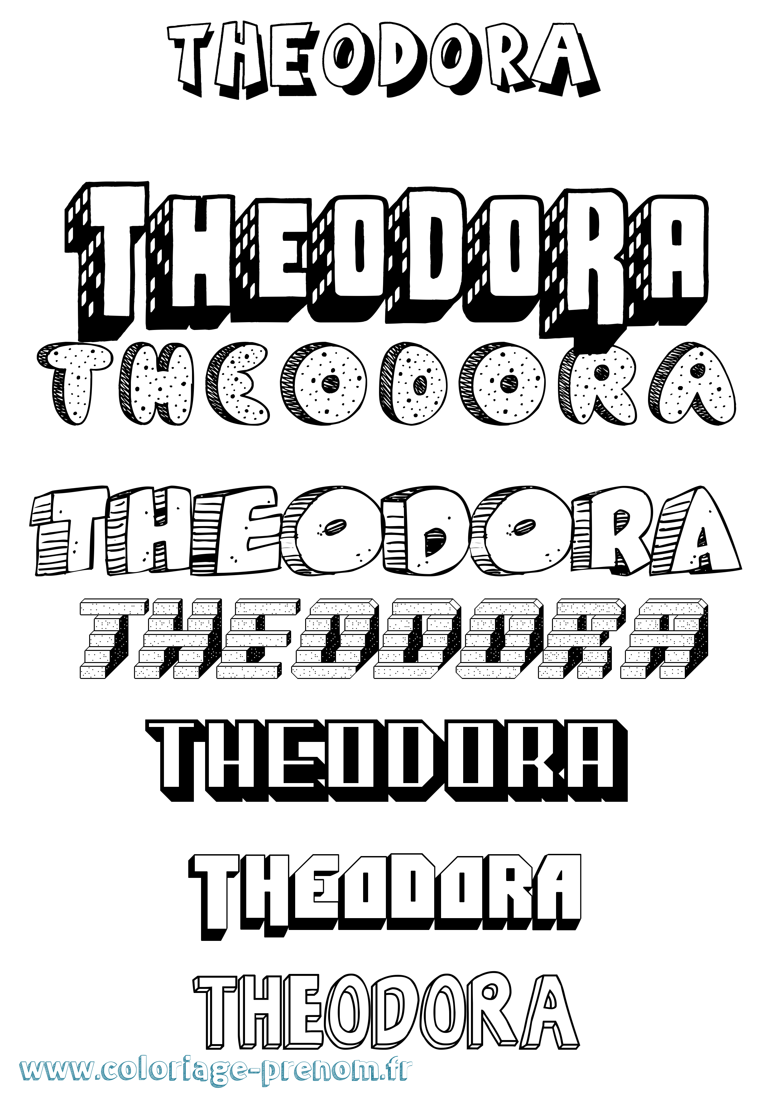 Coloriage prénom Theodora Effet 3D