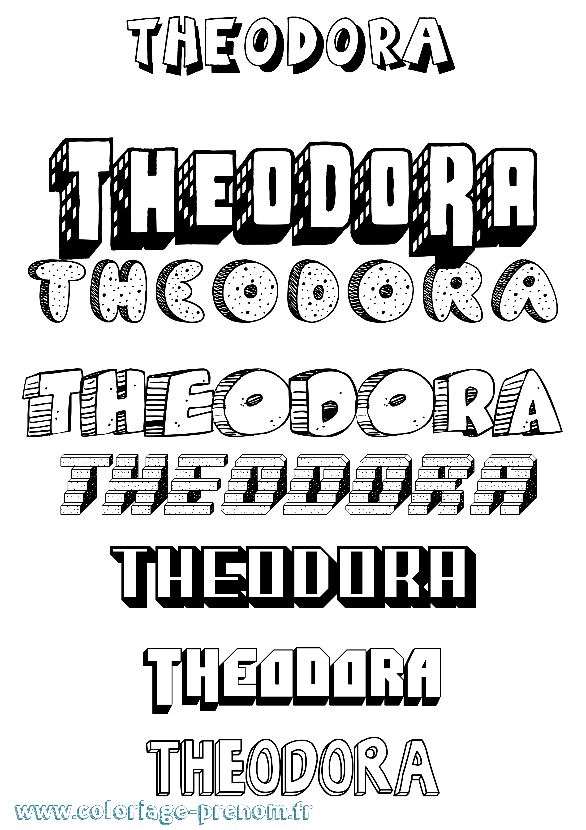 Coloriage Theodora Effet 3D Coloriage prénom Theodora Effet 3D