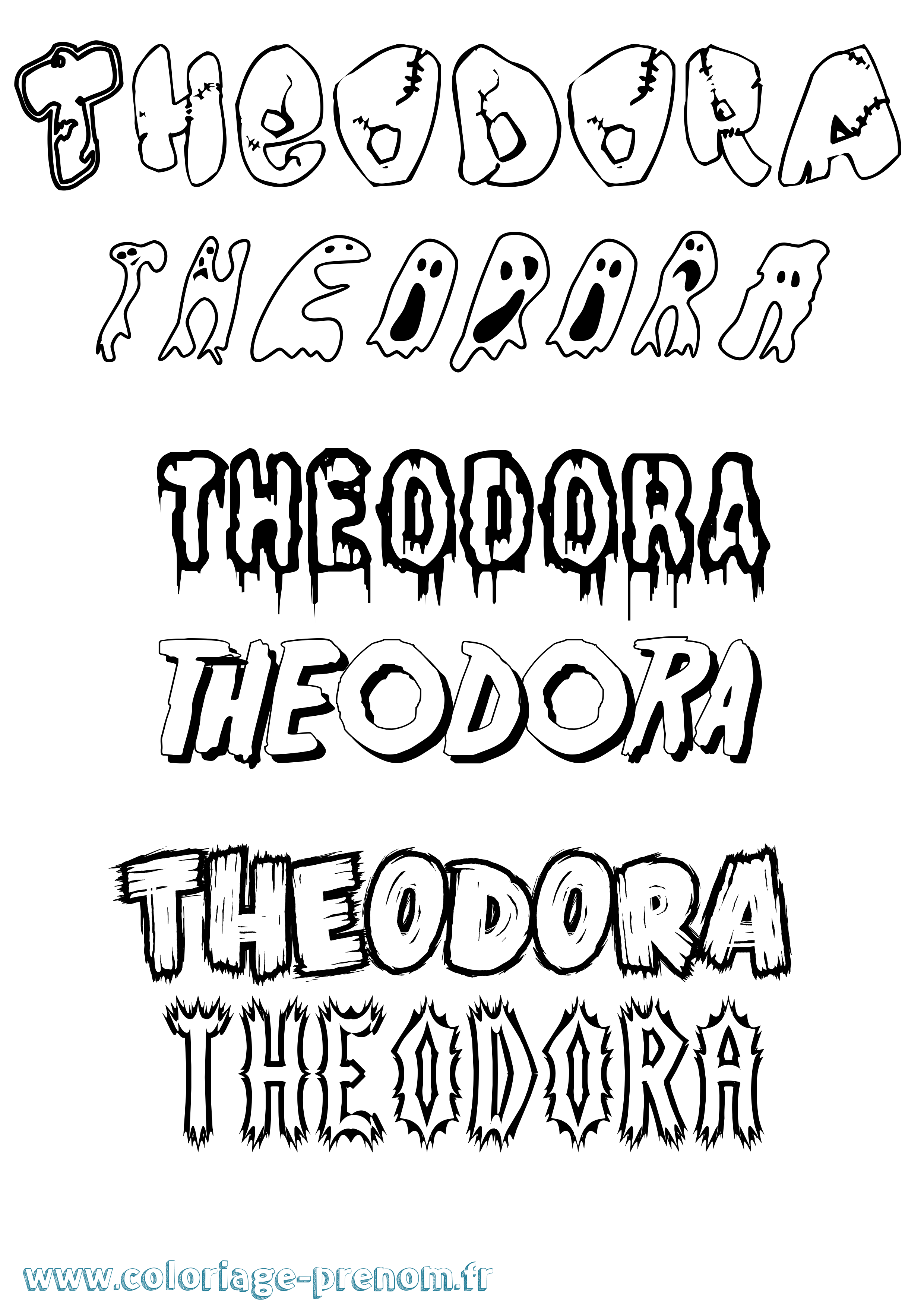 Coloriage prénom Theodora Frisson