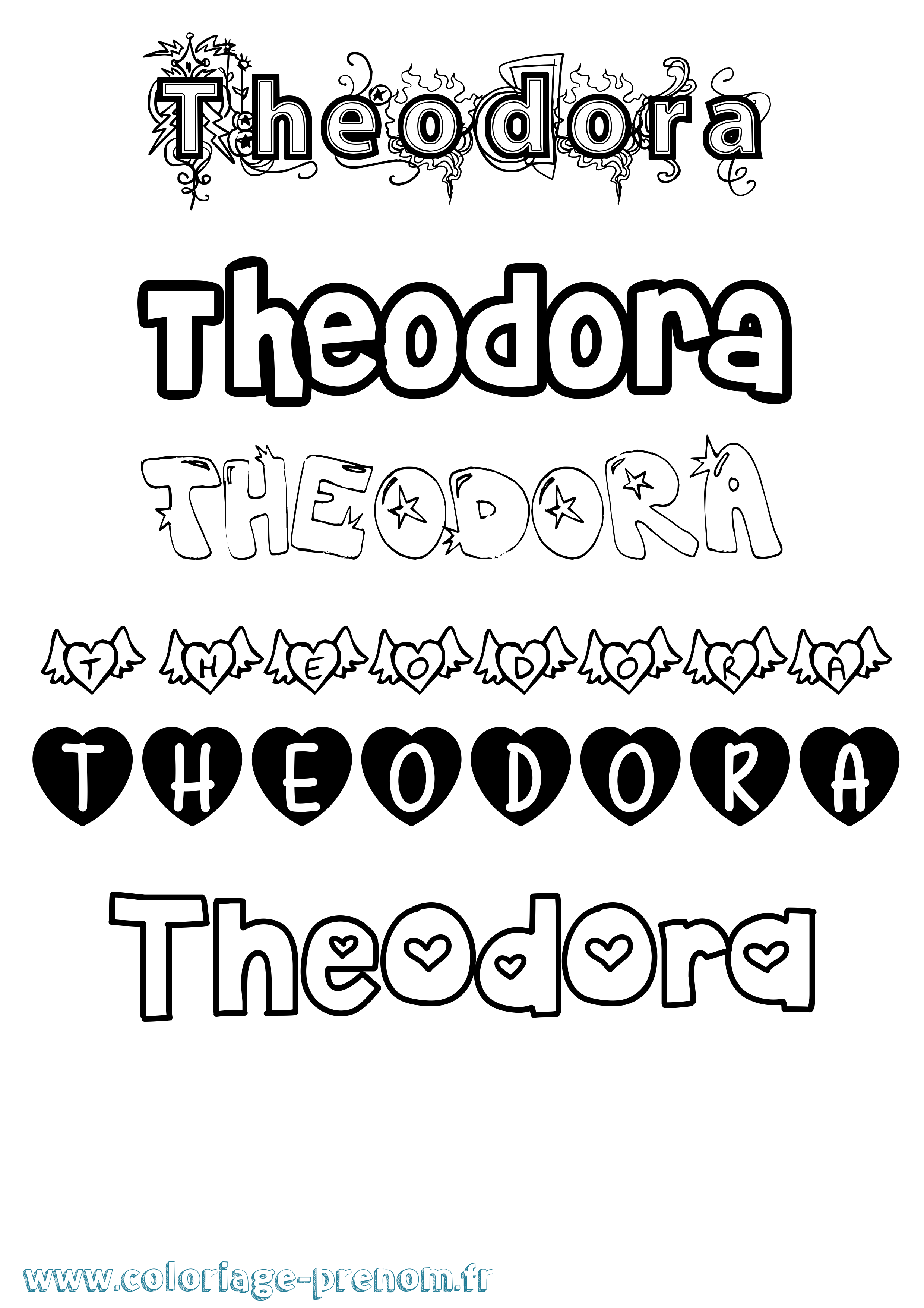 Coloriage Theodora Girly Coloriage prénom Theodora Girly