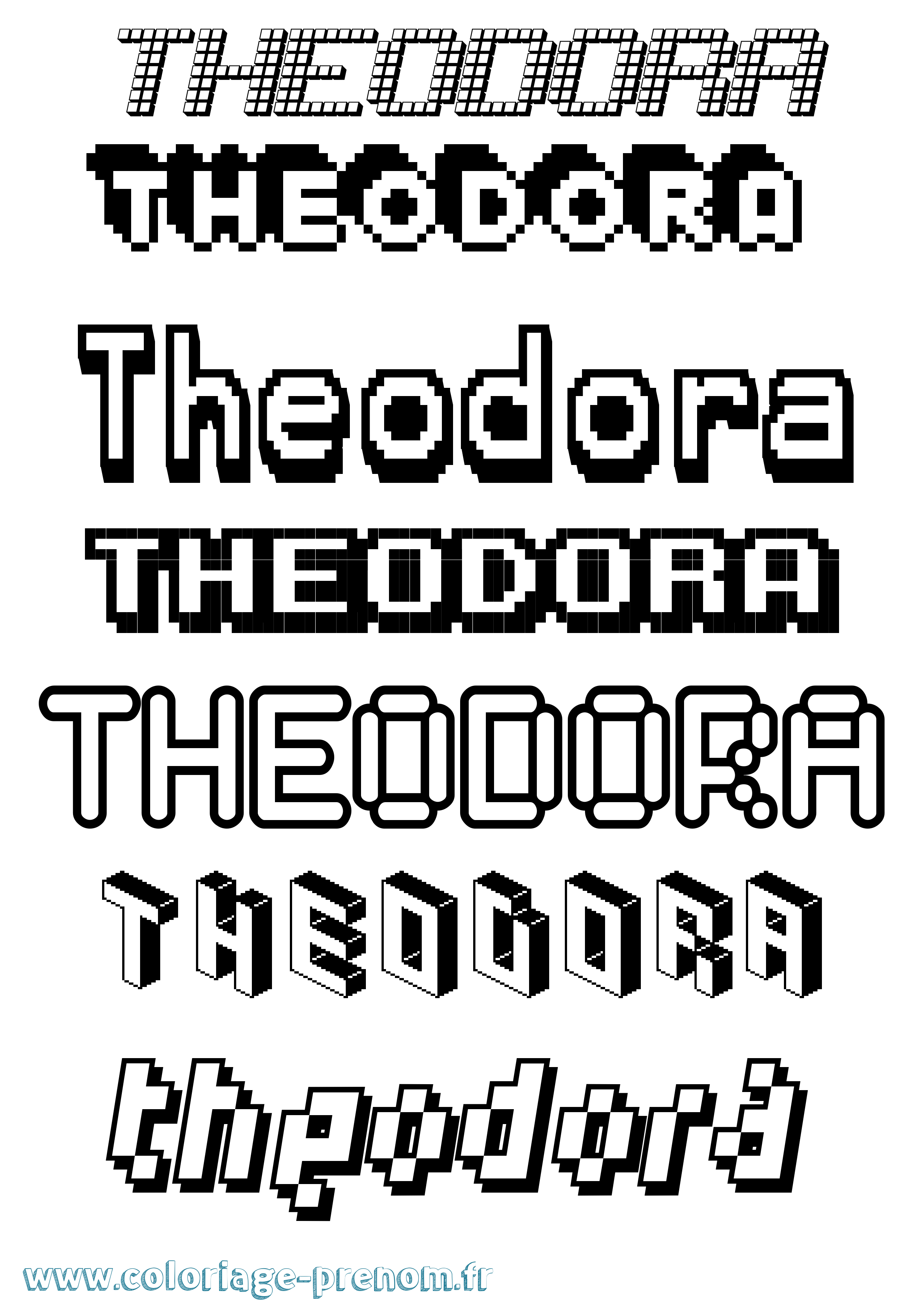 Coloriage prénom Theodora Pixel