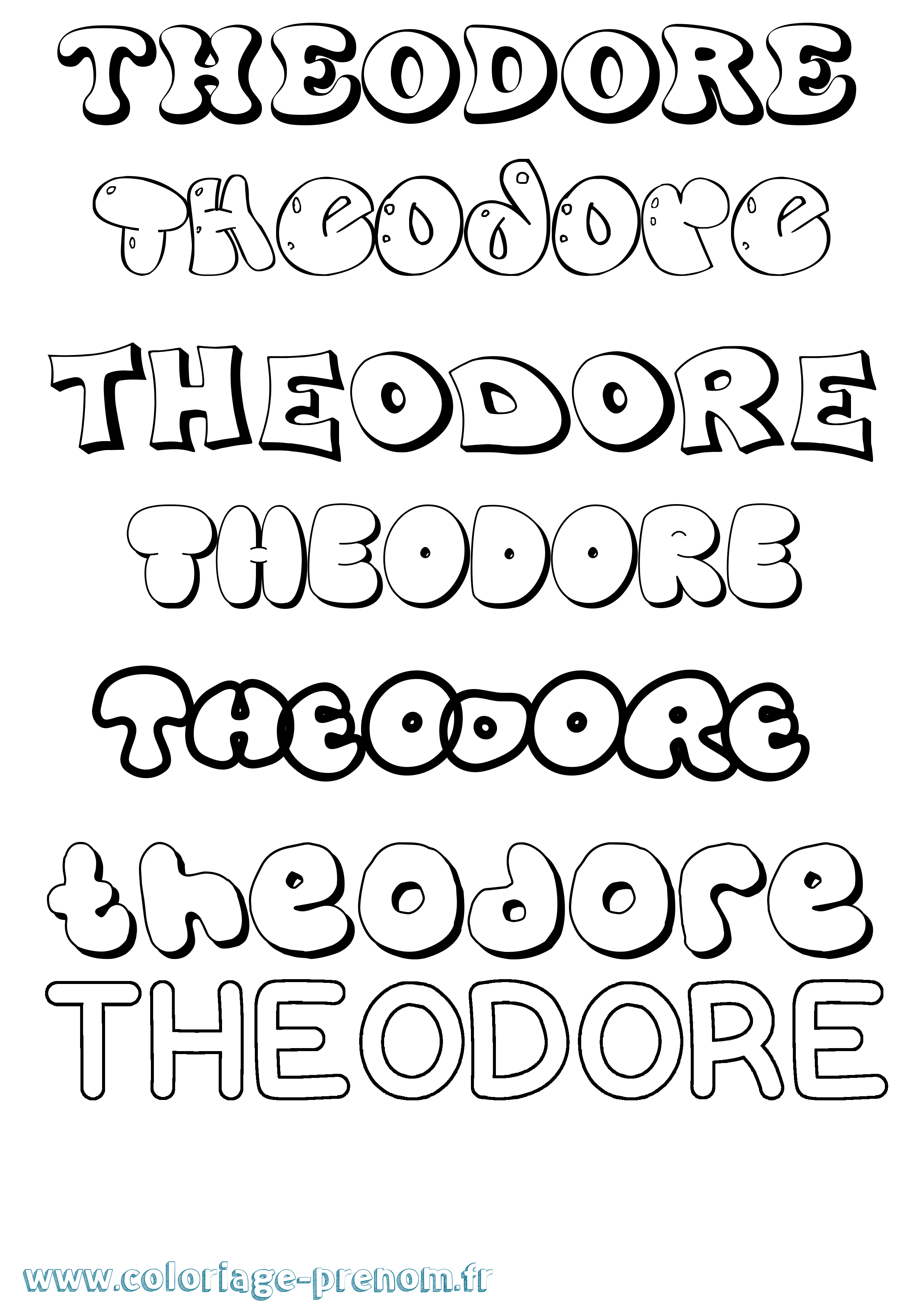 Coloriage prénom Theodore Bubble
