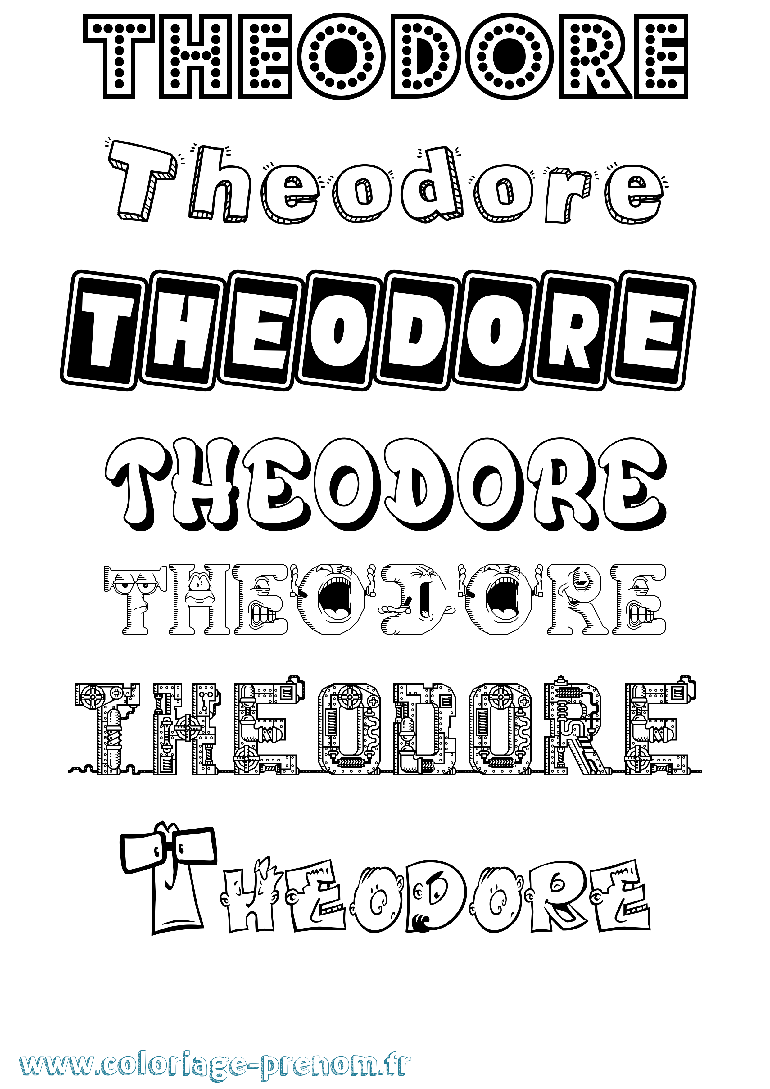 Coloriage prénom Theodore Fun