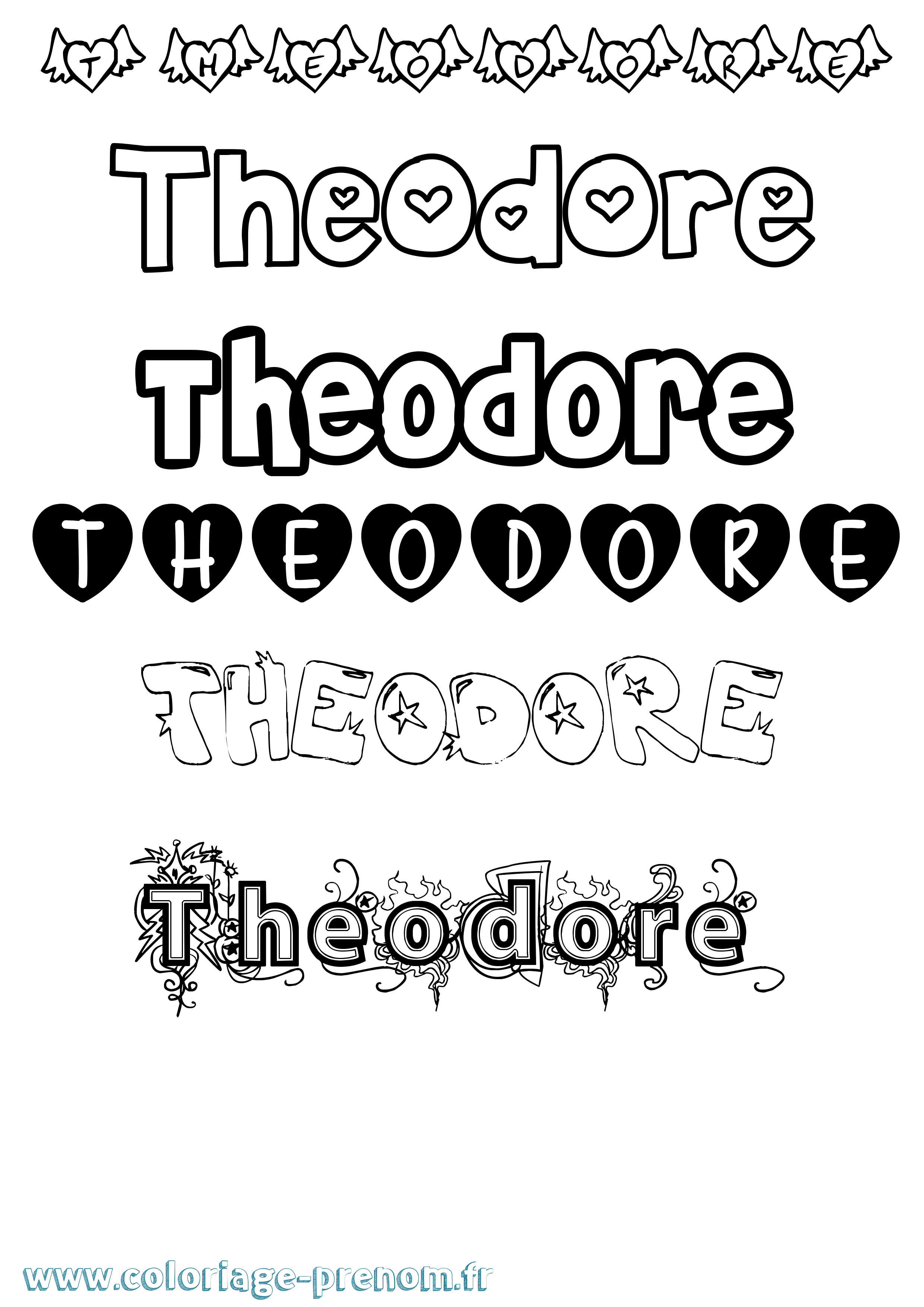Coloriage prénom Theodore Girly