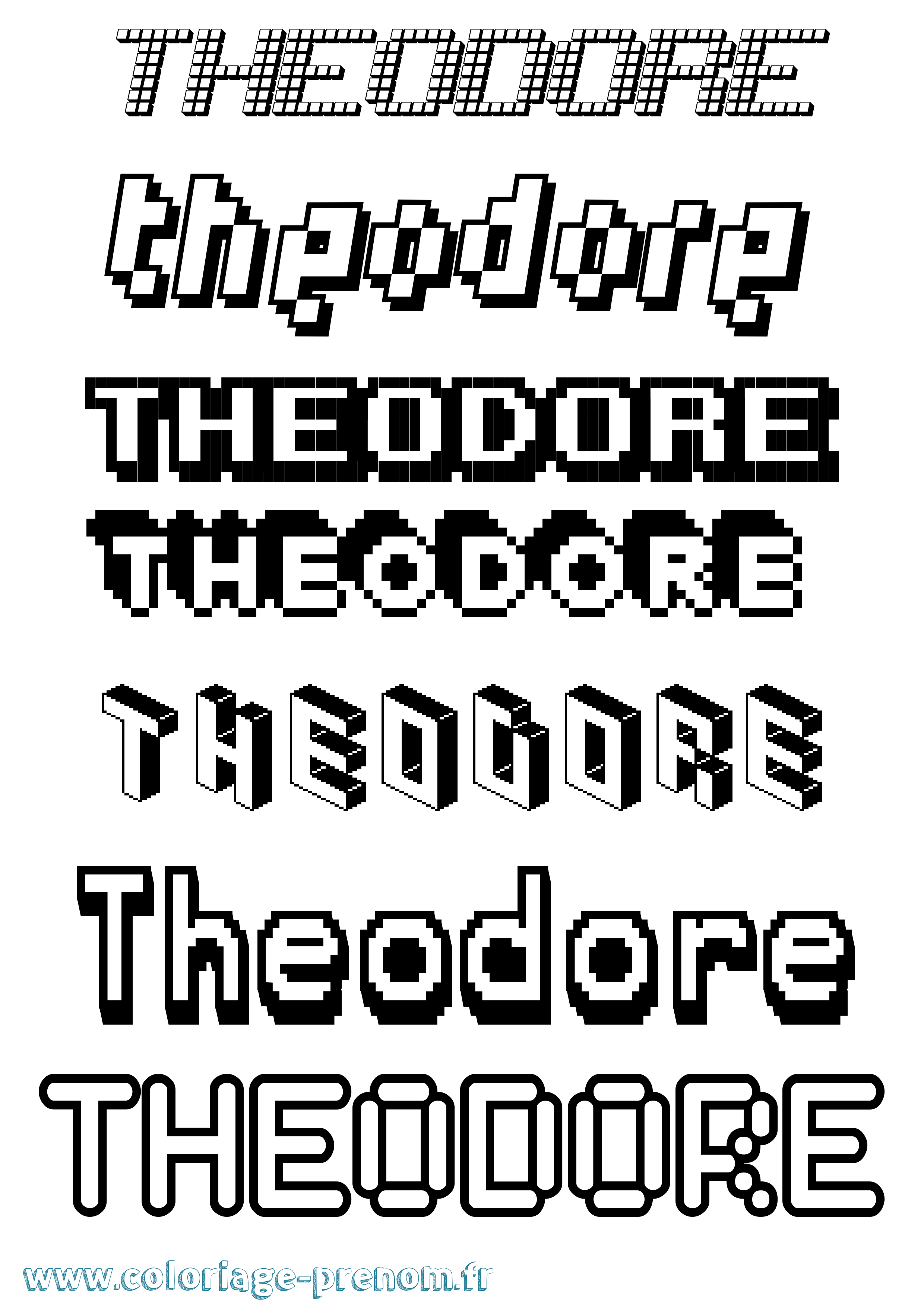 Coloriage prénom Theodore Pixel
