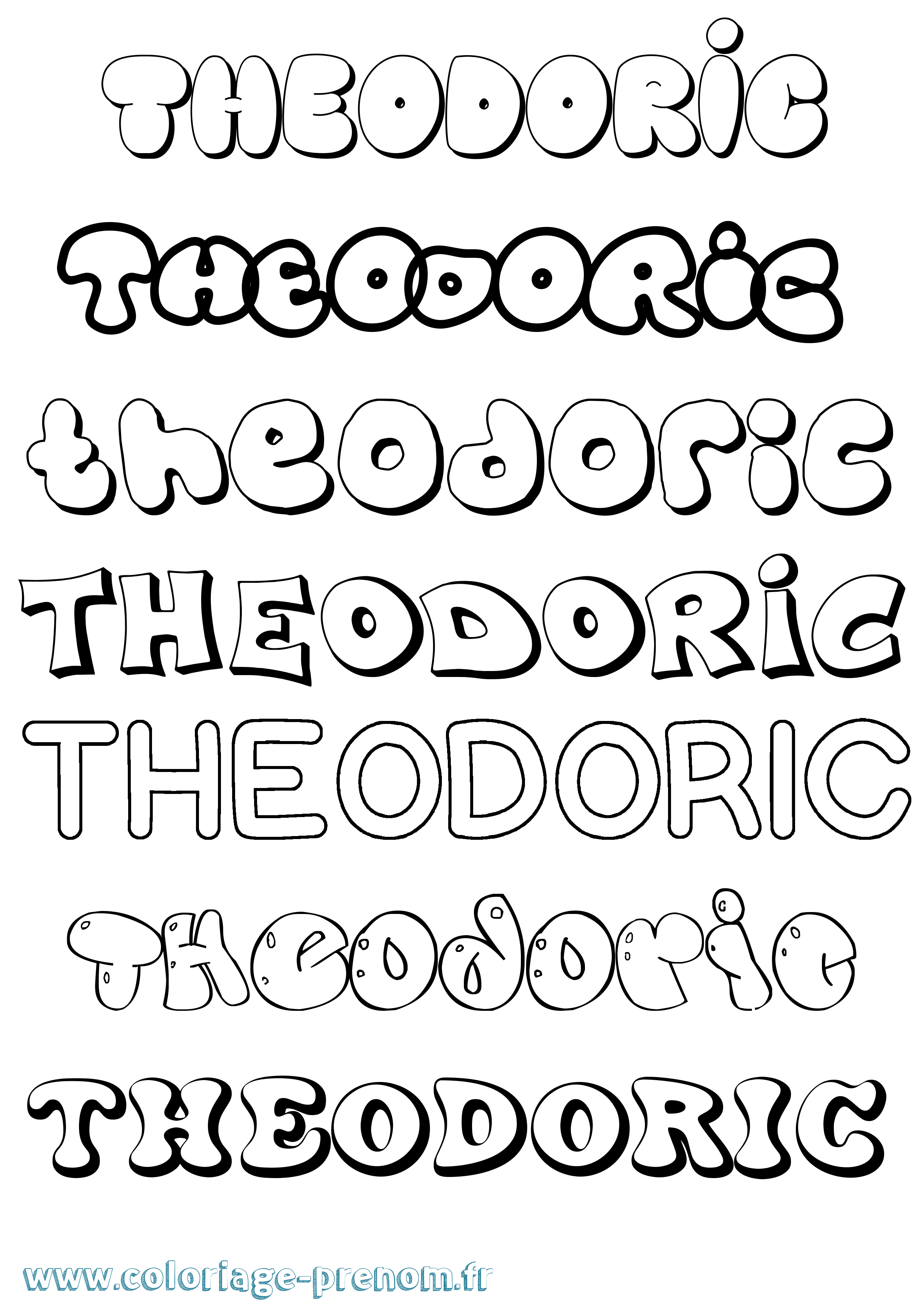 Coloriage prénom Theodoric Bubble