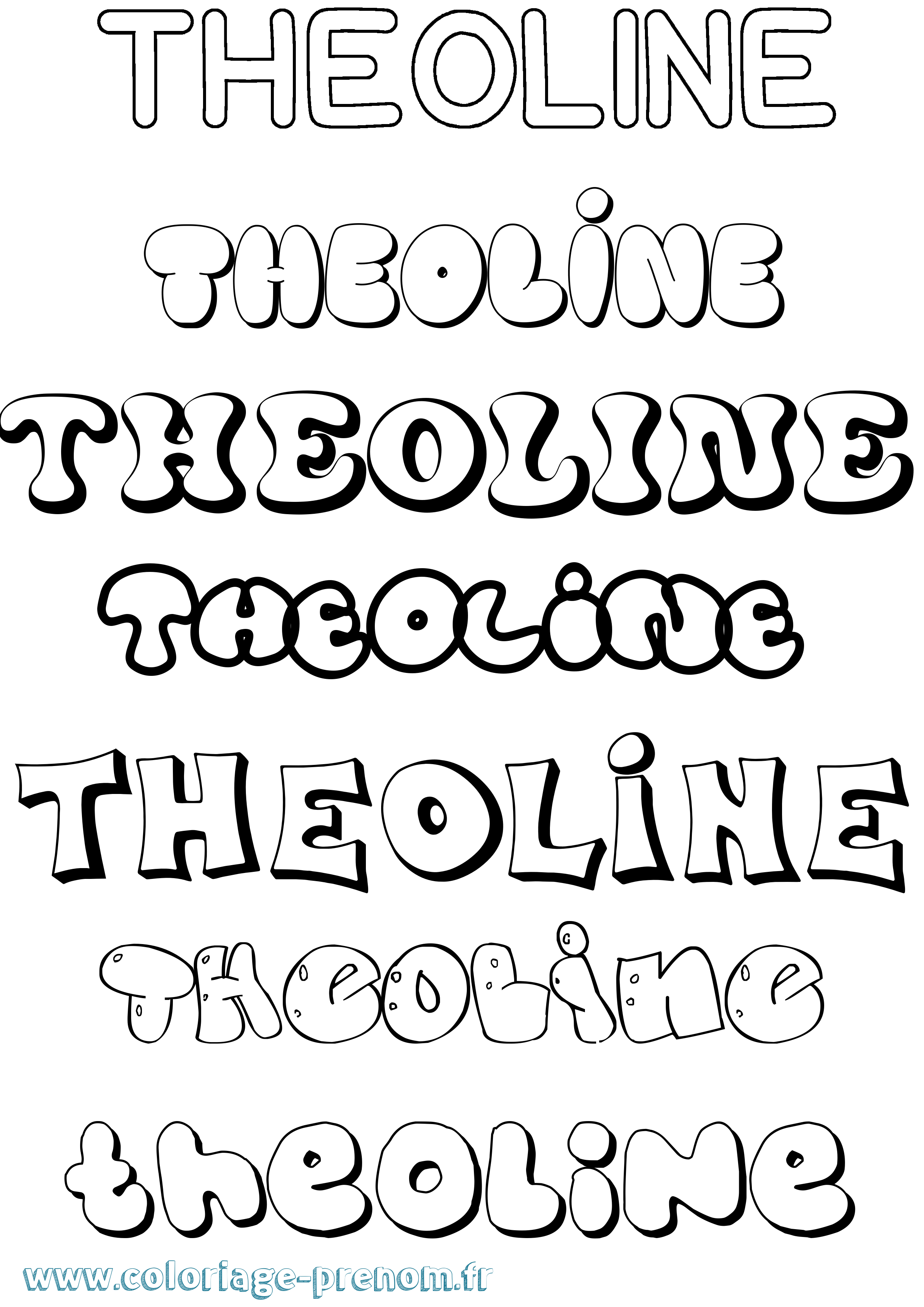 Coloriage prénom Theoline Bubble