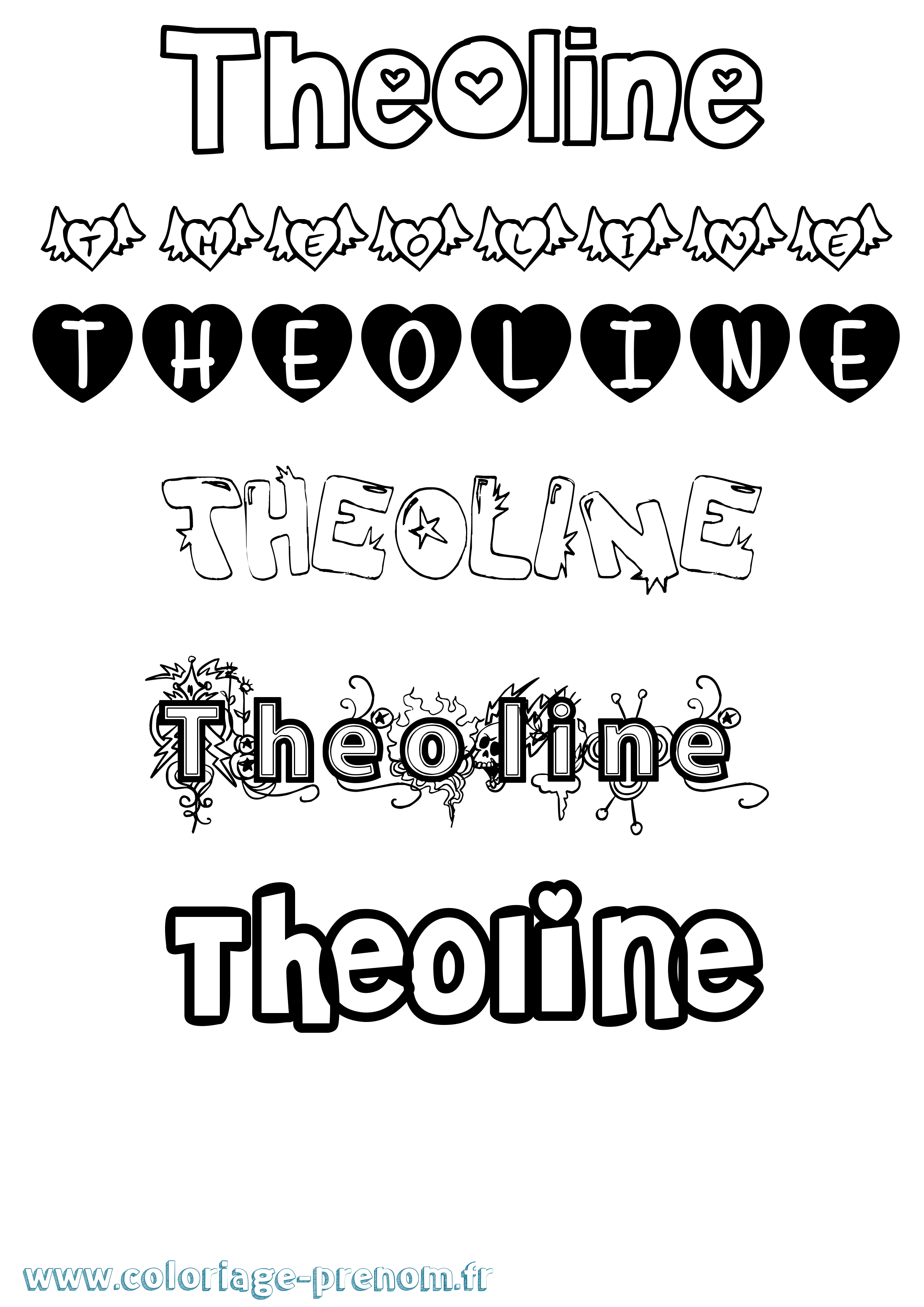 Coloriage prénom Theoline Girly