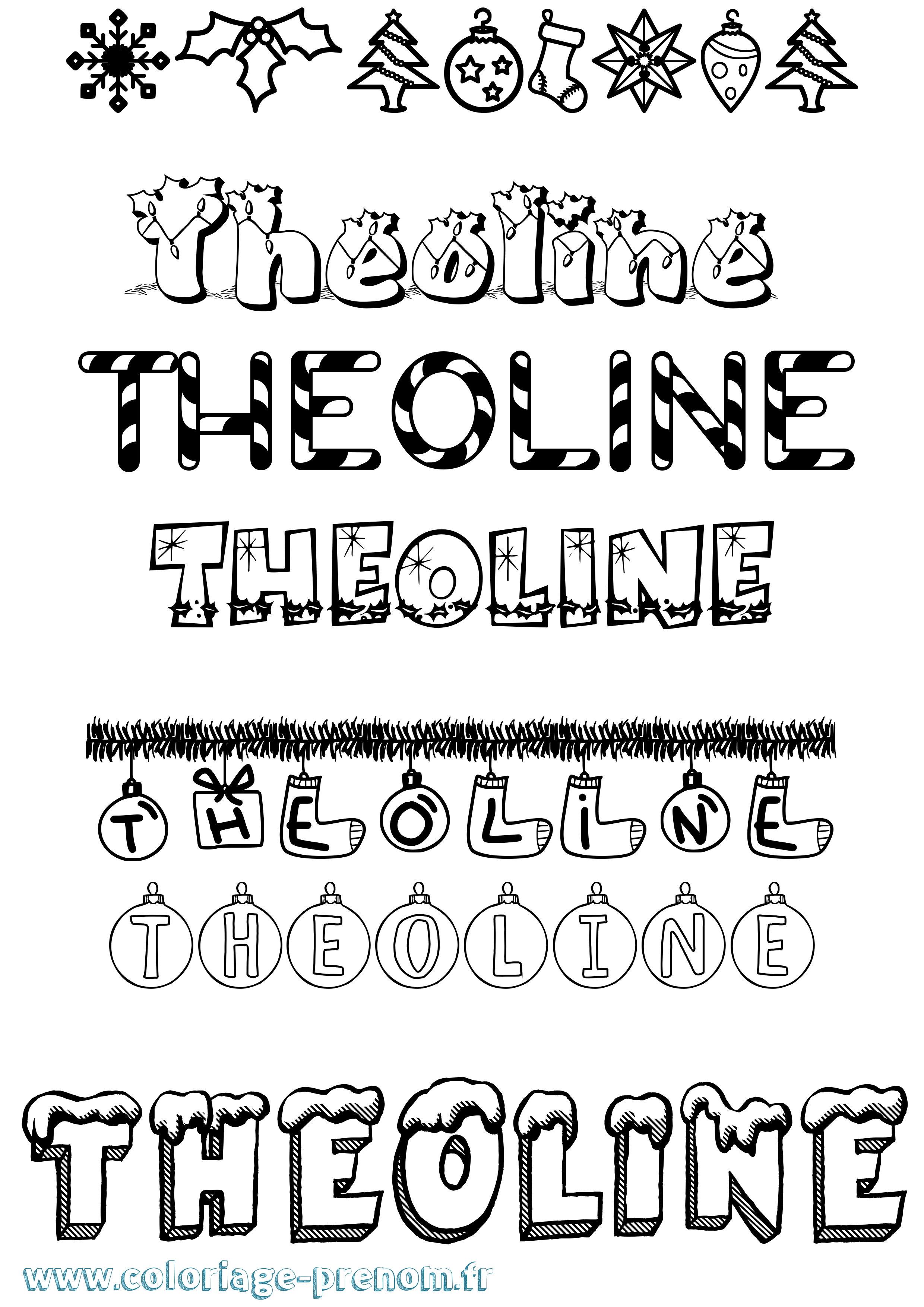 Coloriage prénom Theoline Noël