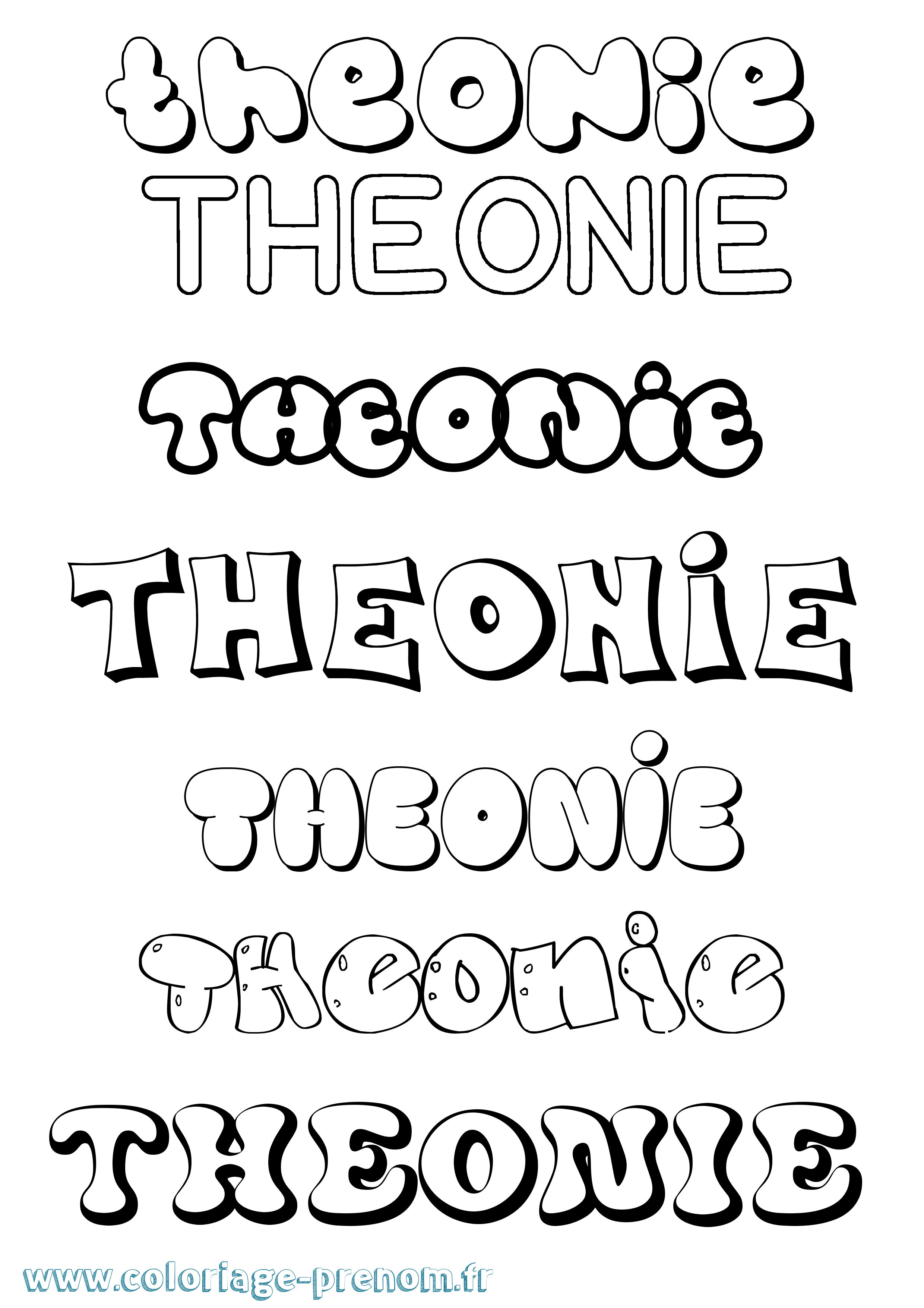Coloriage prénom Theonie Bubble
