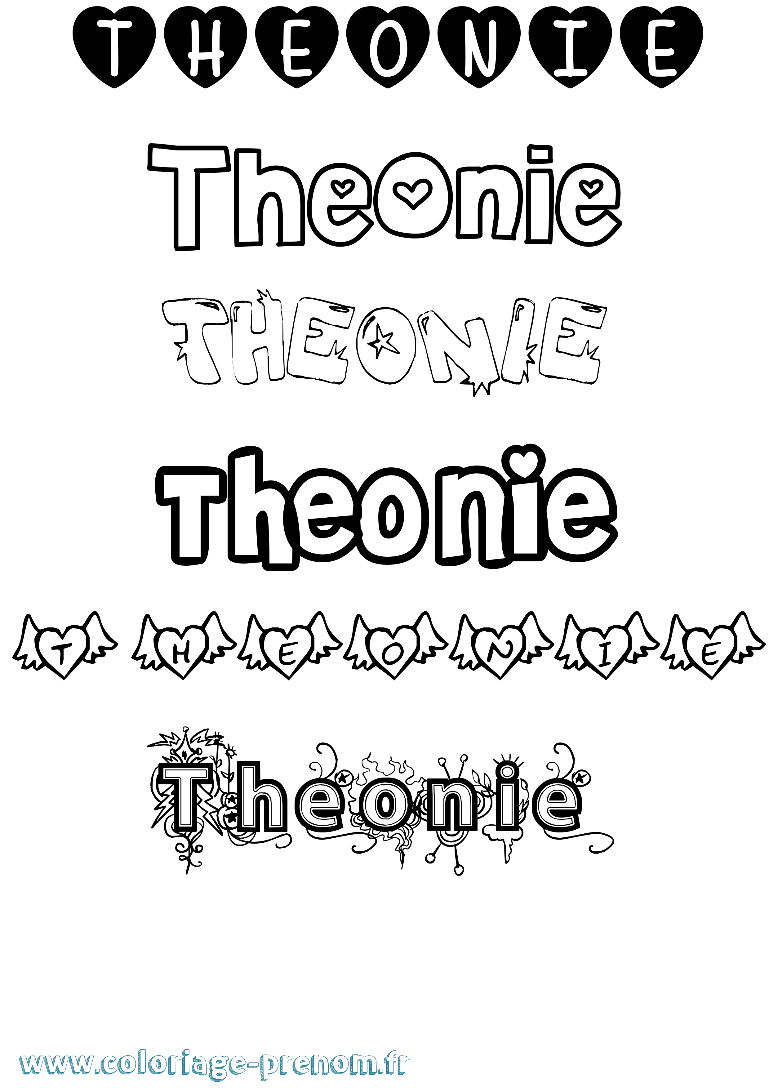 Coloriage Theonie Girly Coloriage prénom Theonie Girly