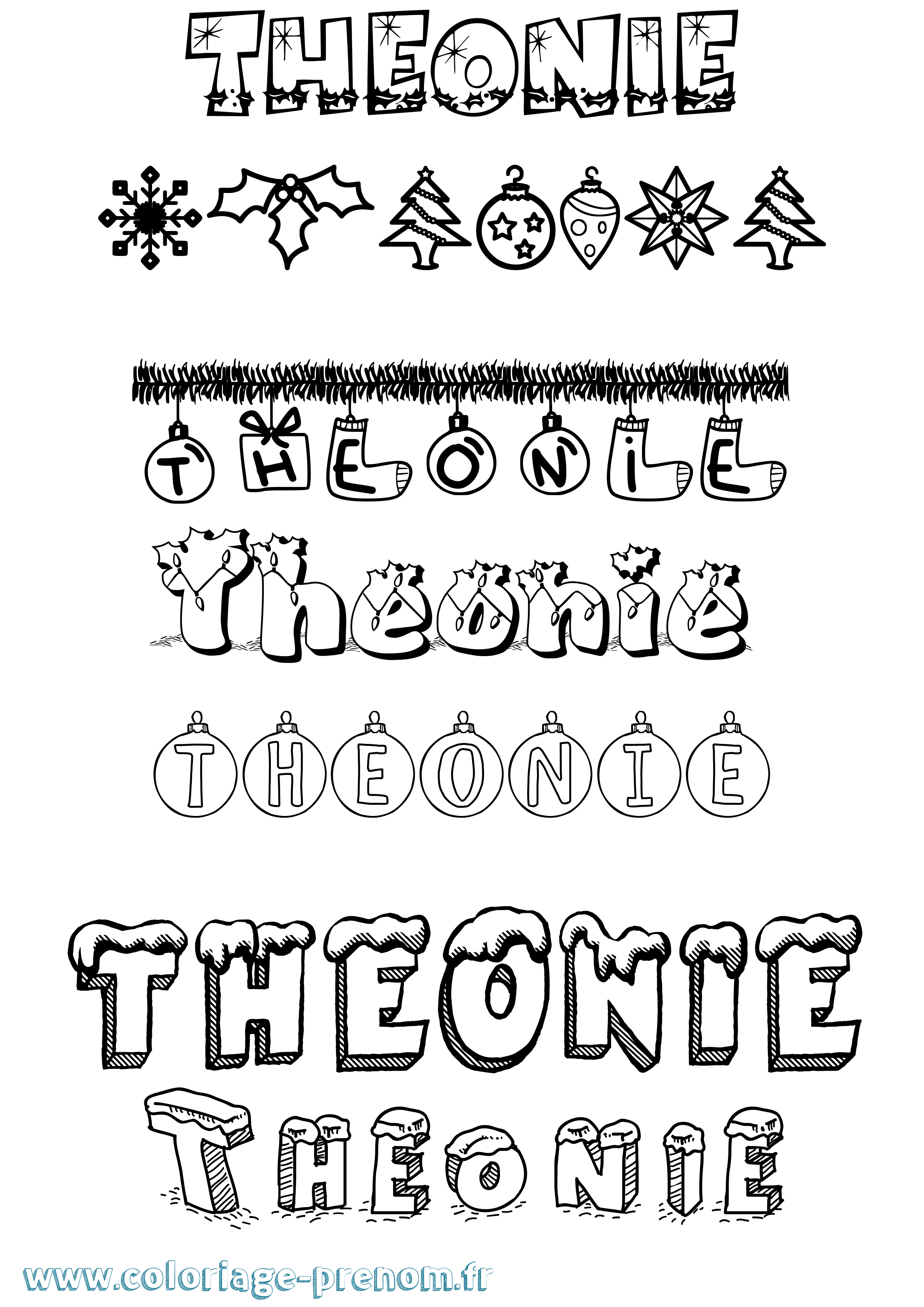 Coloriage Theonie Noël Coloriage prénom Theonie Noël