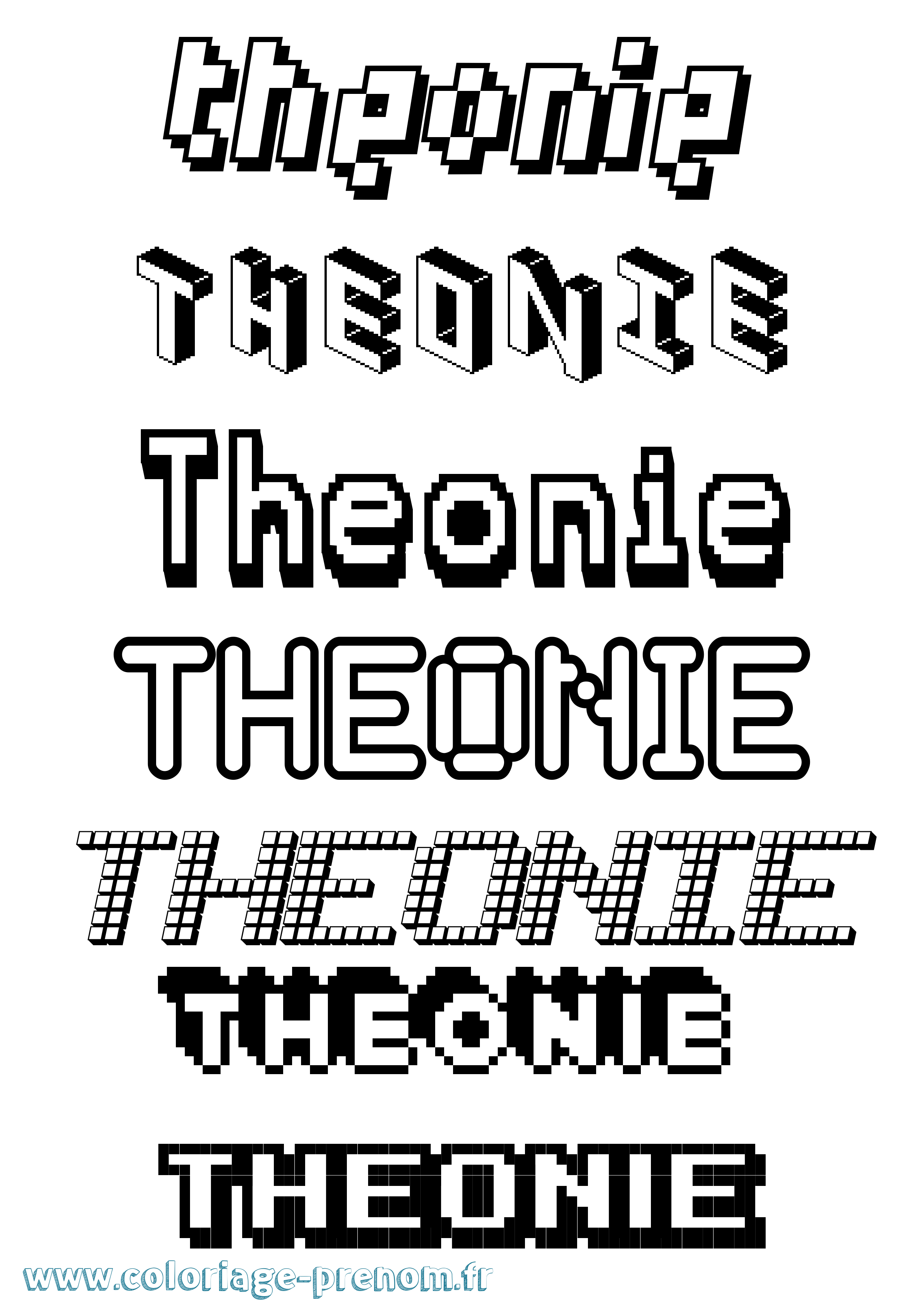 Coloriage prénom Theonie Pixel