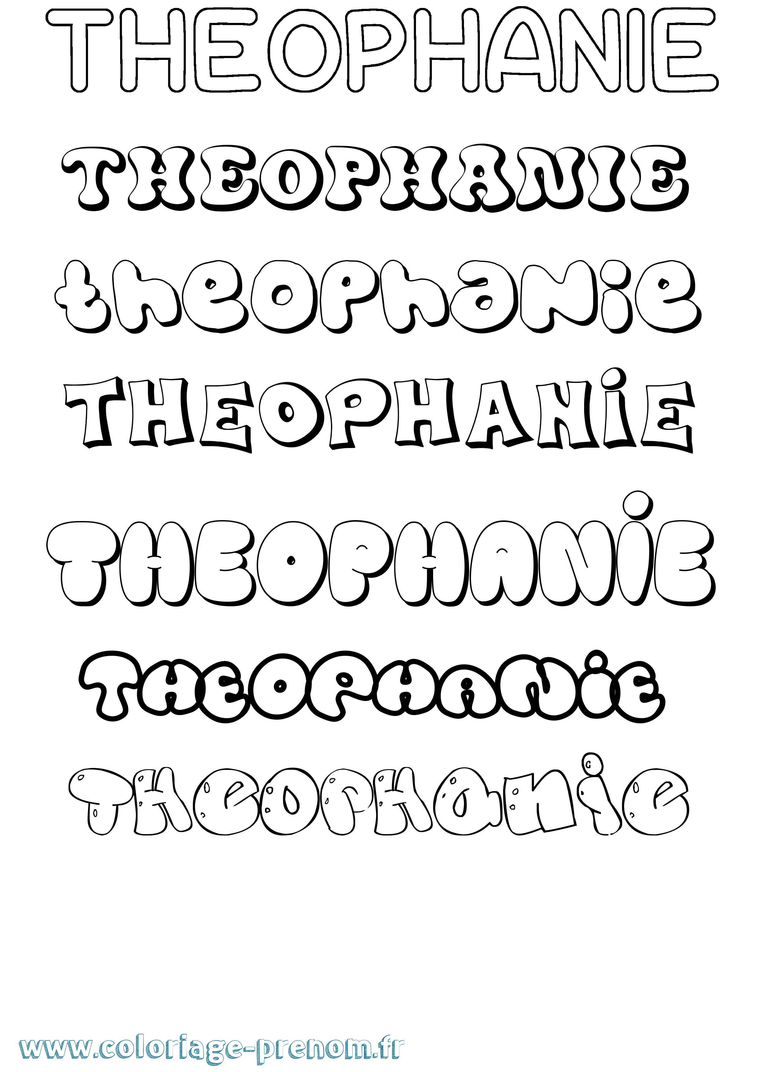 Coloriage prénom Theophanie Bubble