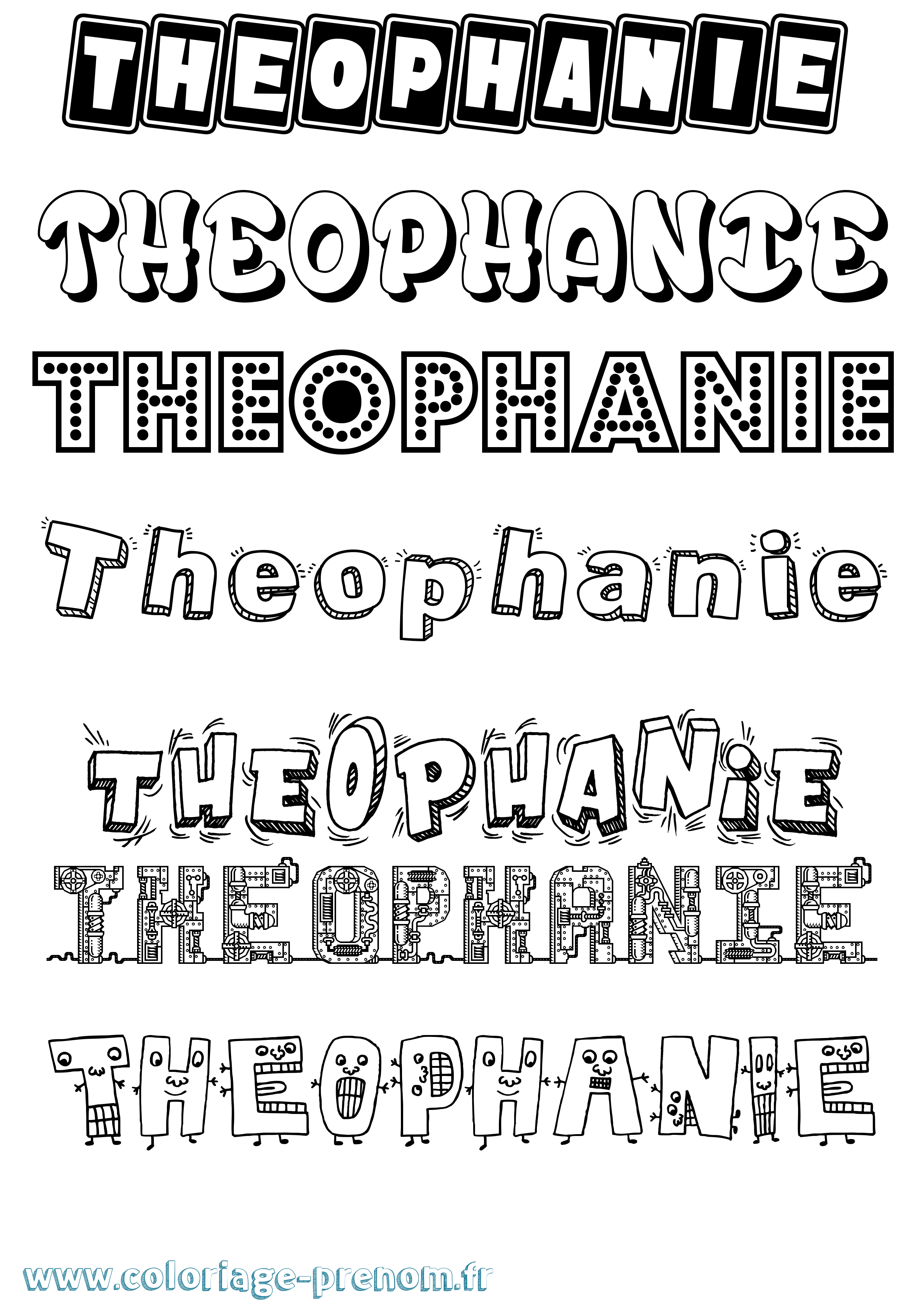 Coloriage prénom Theophanie Fun