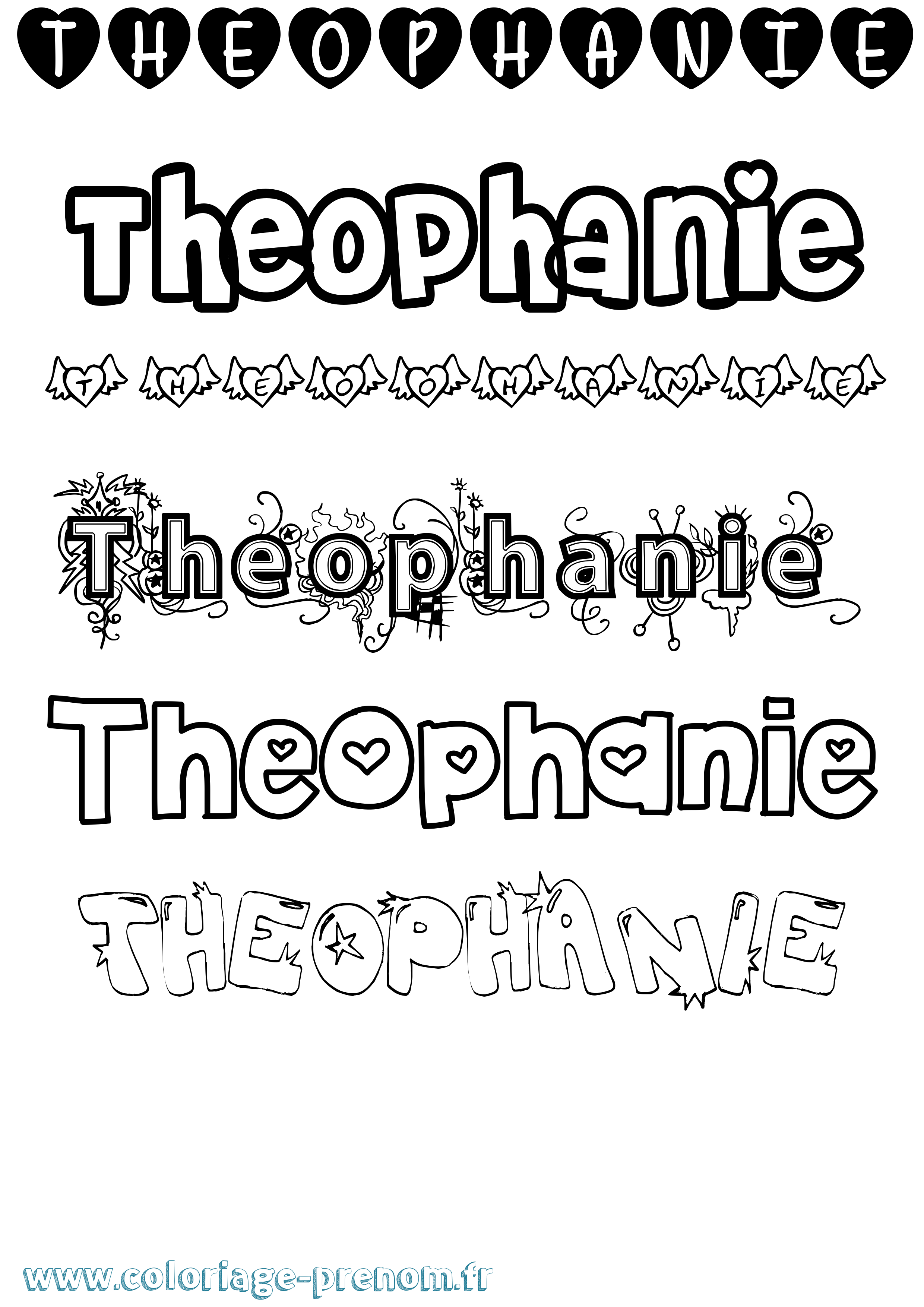 Coloriage prénom Theophanie Girly