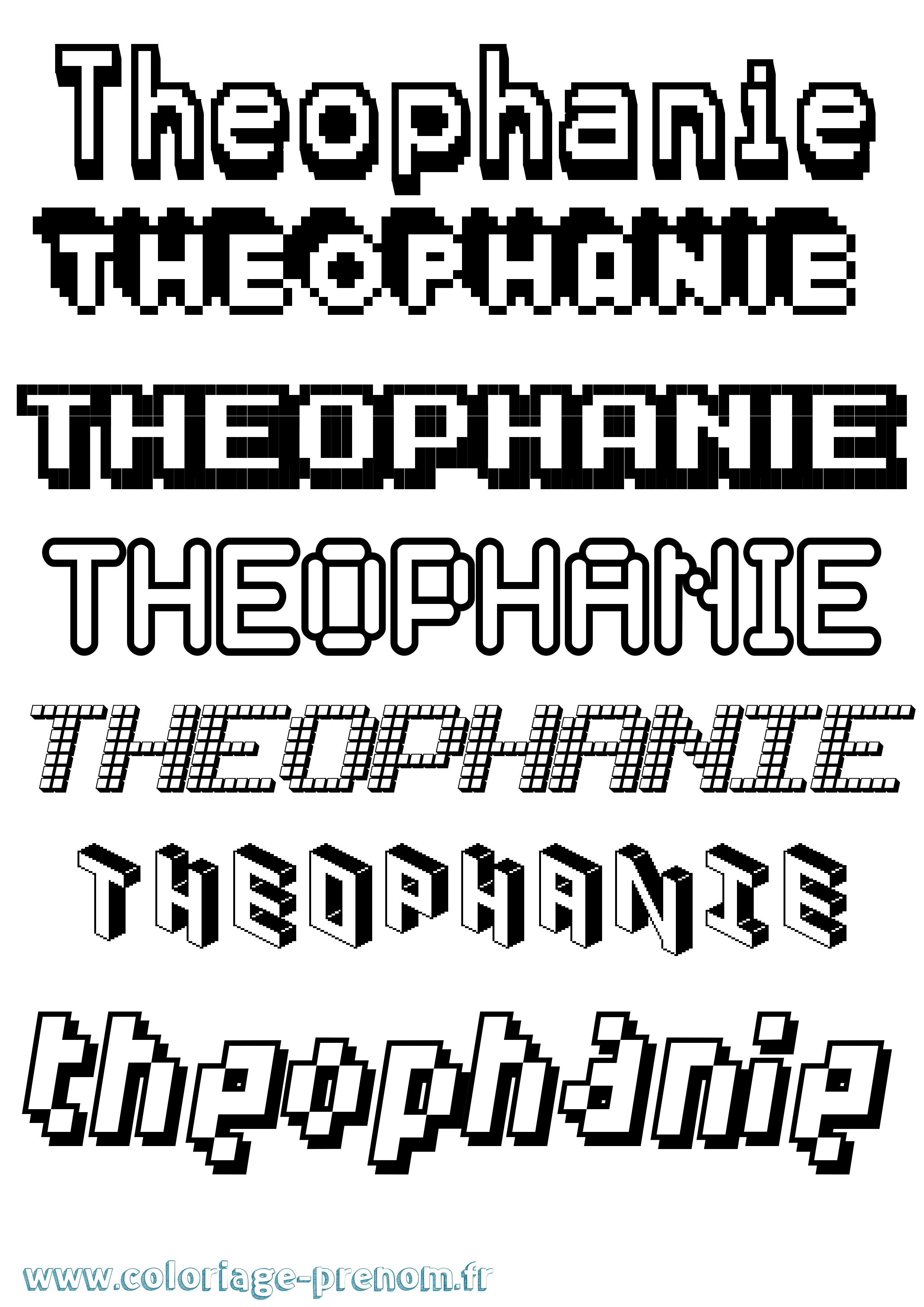 Coloriage prénom Theophanie Pixel