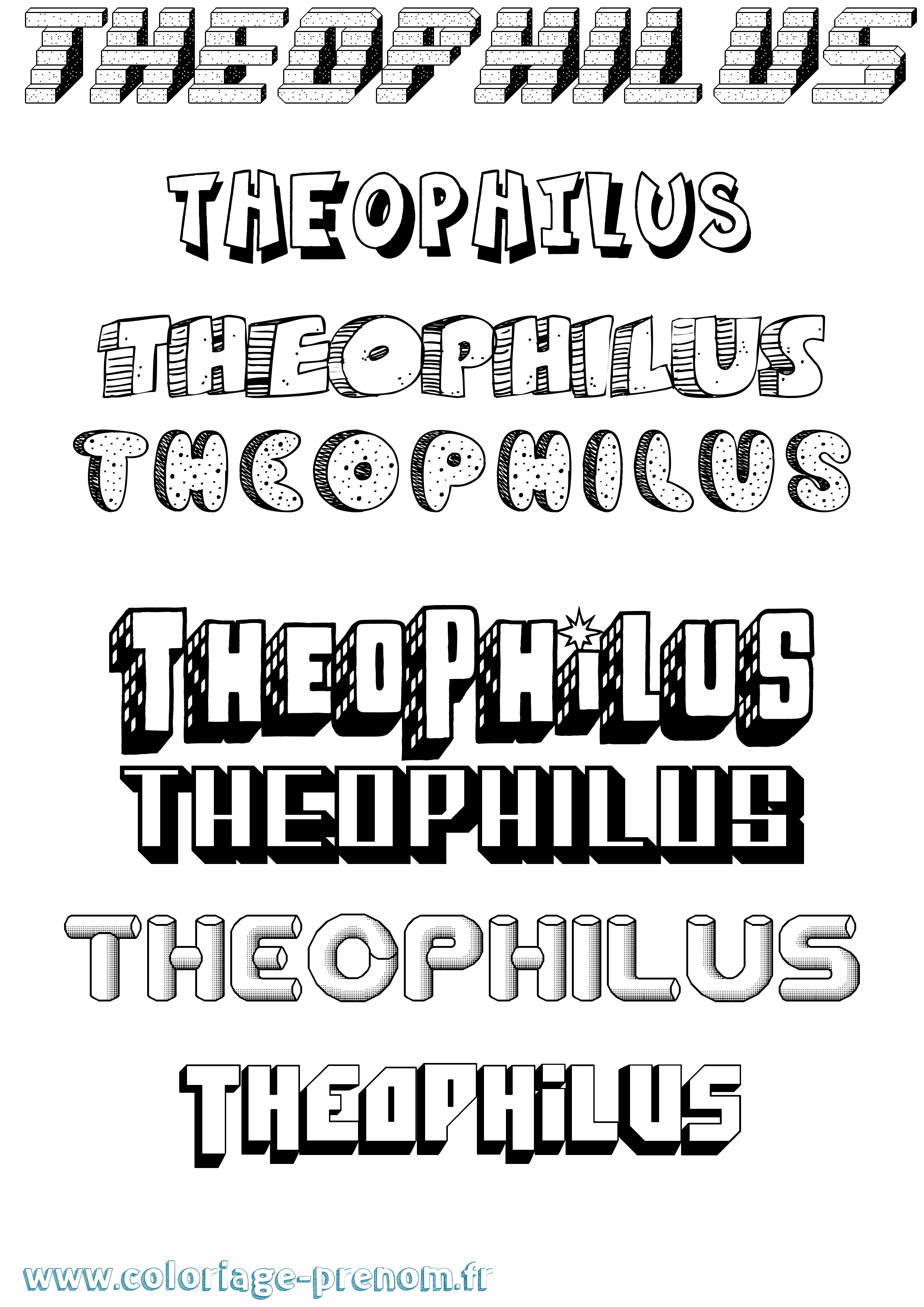 Coloriage Theophilus Effet 3D Coloriage prénom Theophilus Effet 3D