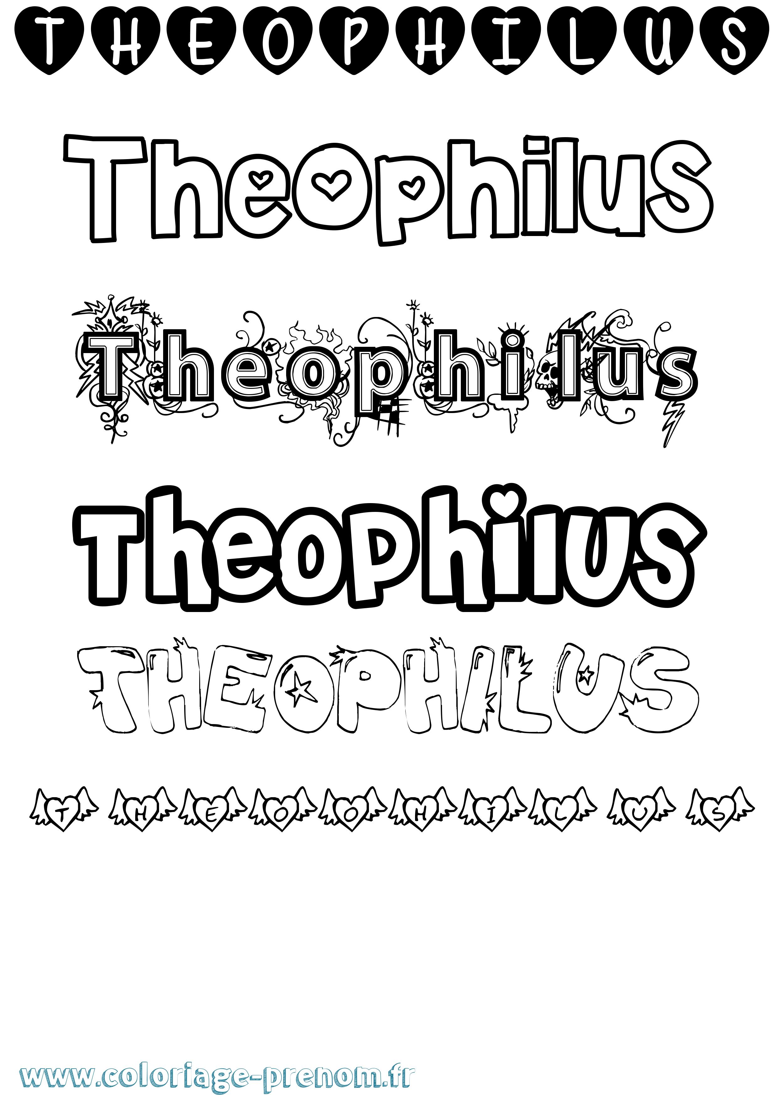 Coloriage Theophilus Girly Coloriage prénom Theophilus Girly