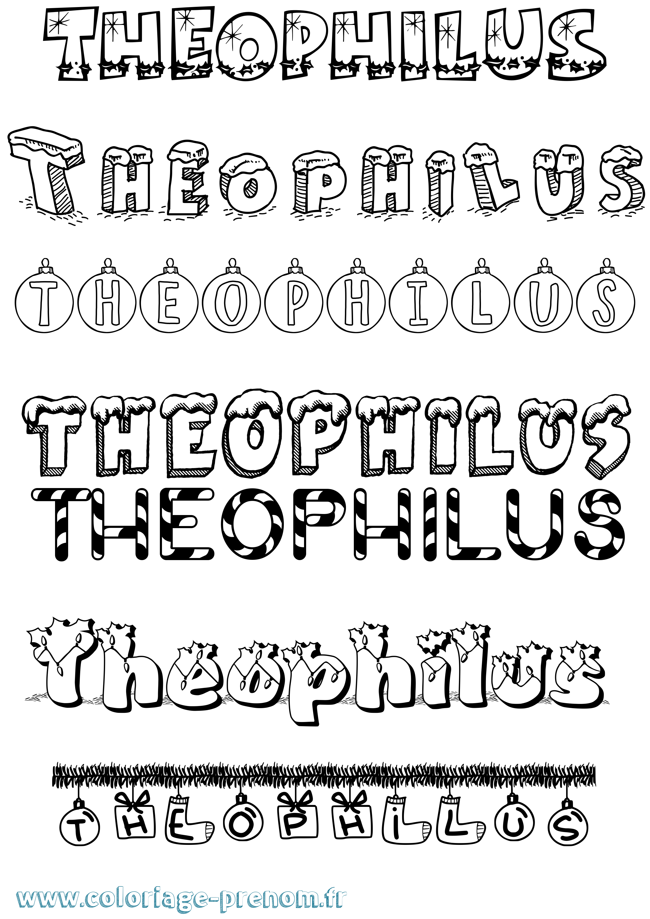 Coloriage Theophilus Noël Coloriage prénom Theophilus Noël