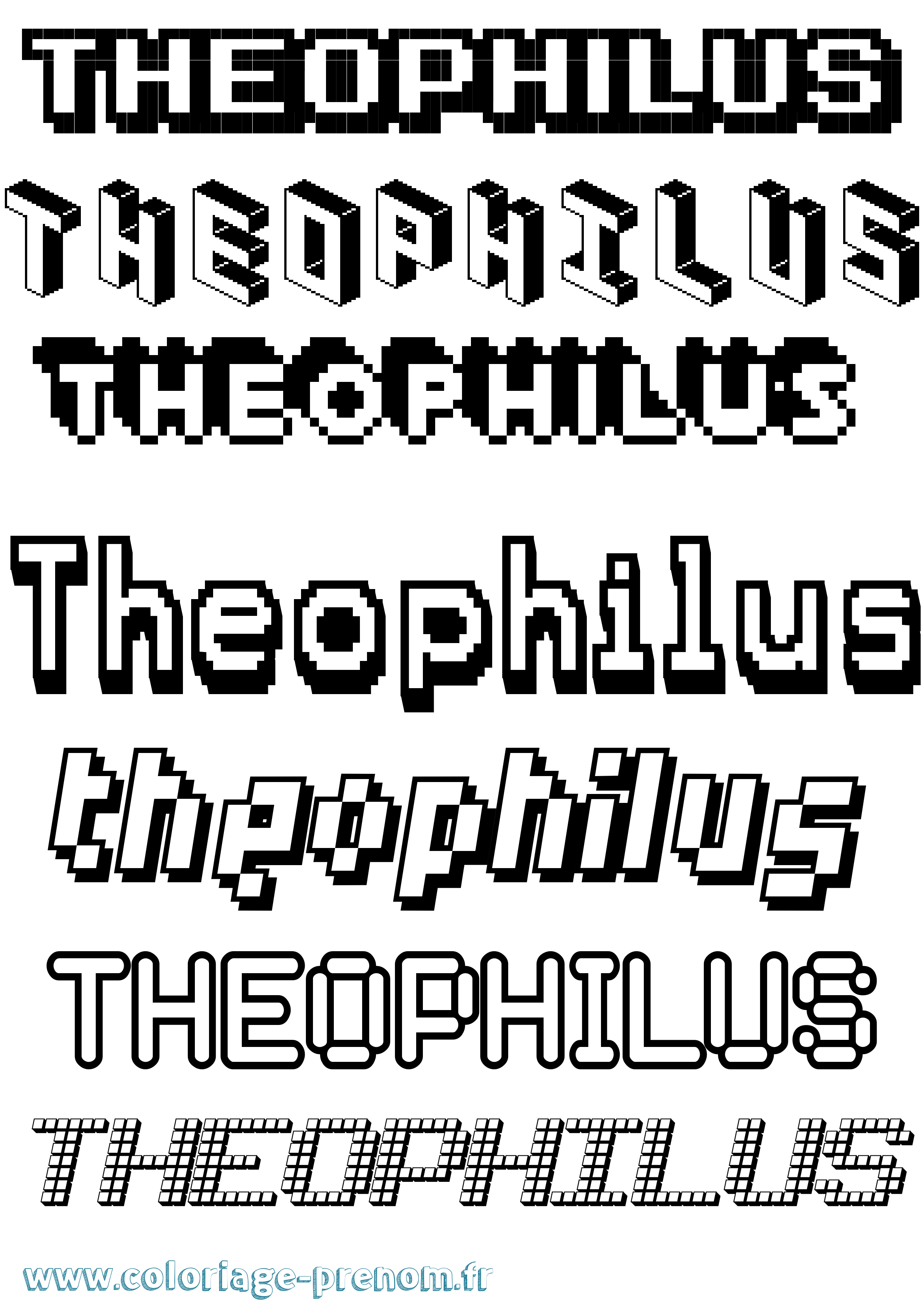 Coloriage Theophilus Pixel Coloriage prénom Theophilus Pixel