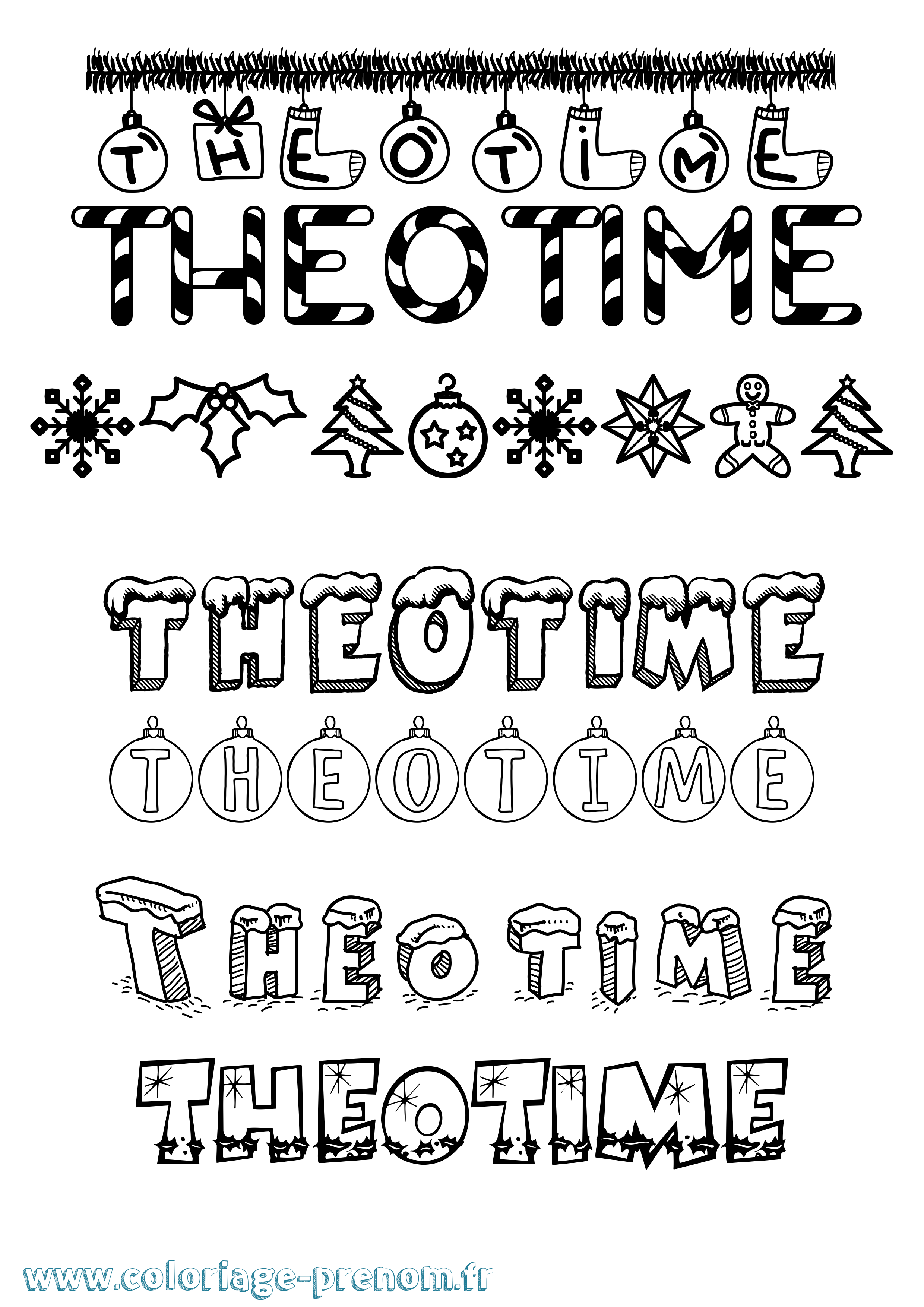 Coloriage prénom Theotime Noël