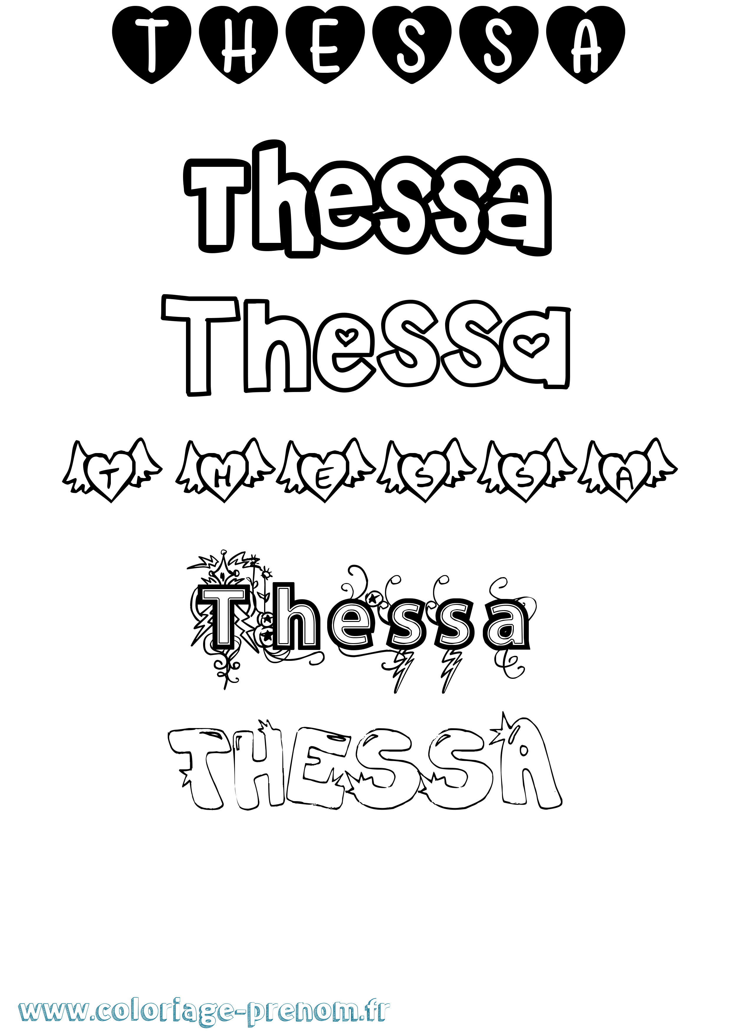 Coloriage prénom Thessa Girly