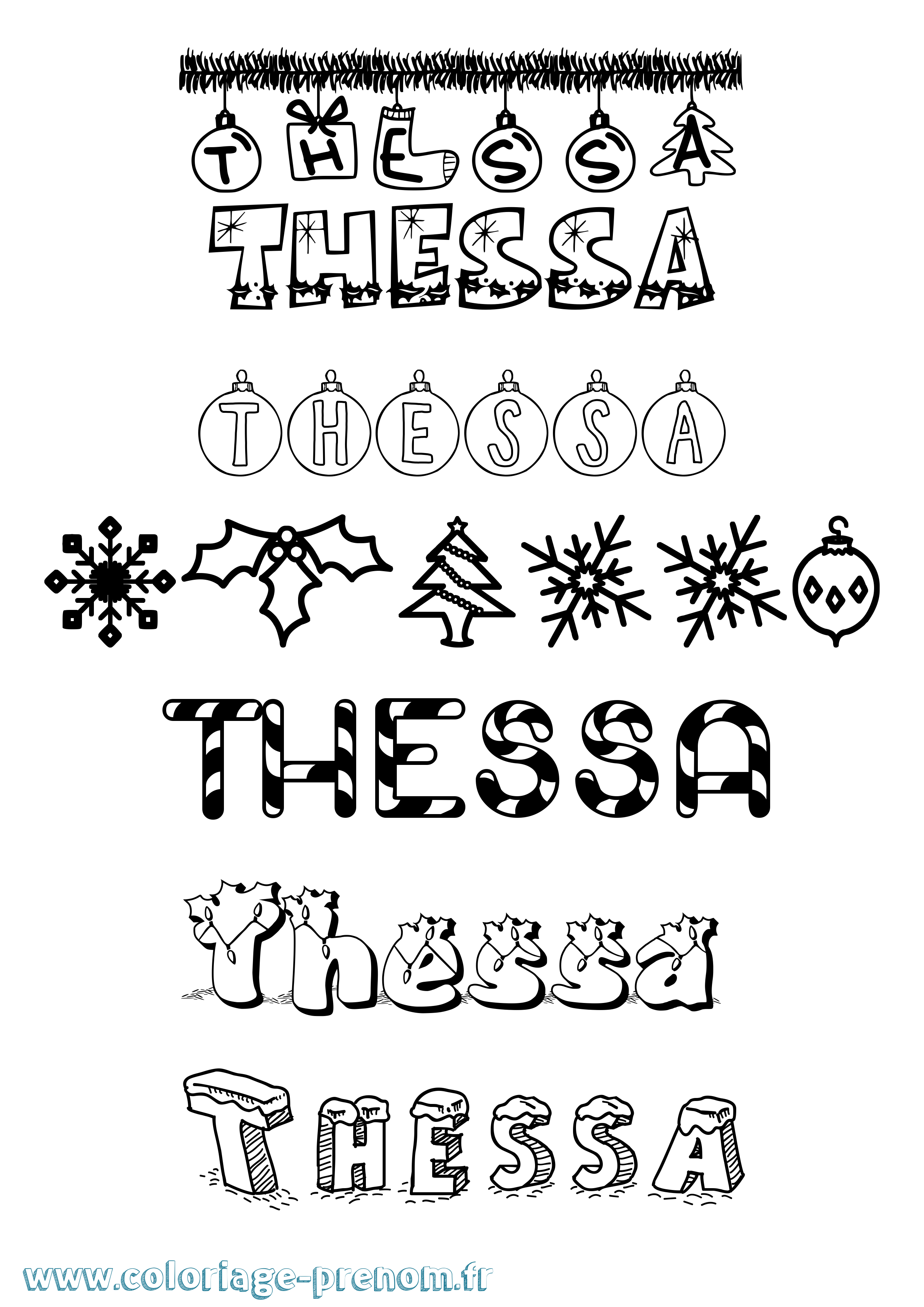 Coloriage prénom Thessa Noël