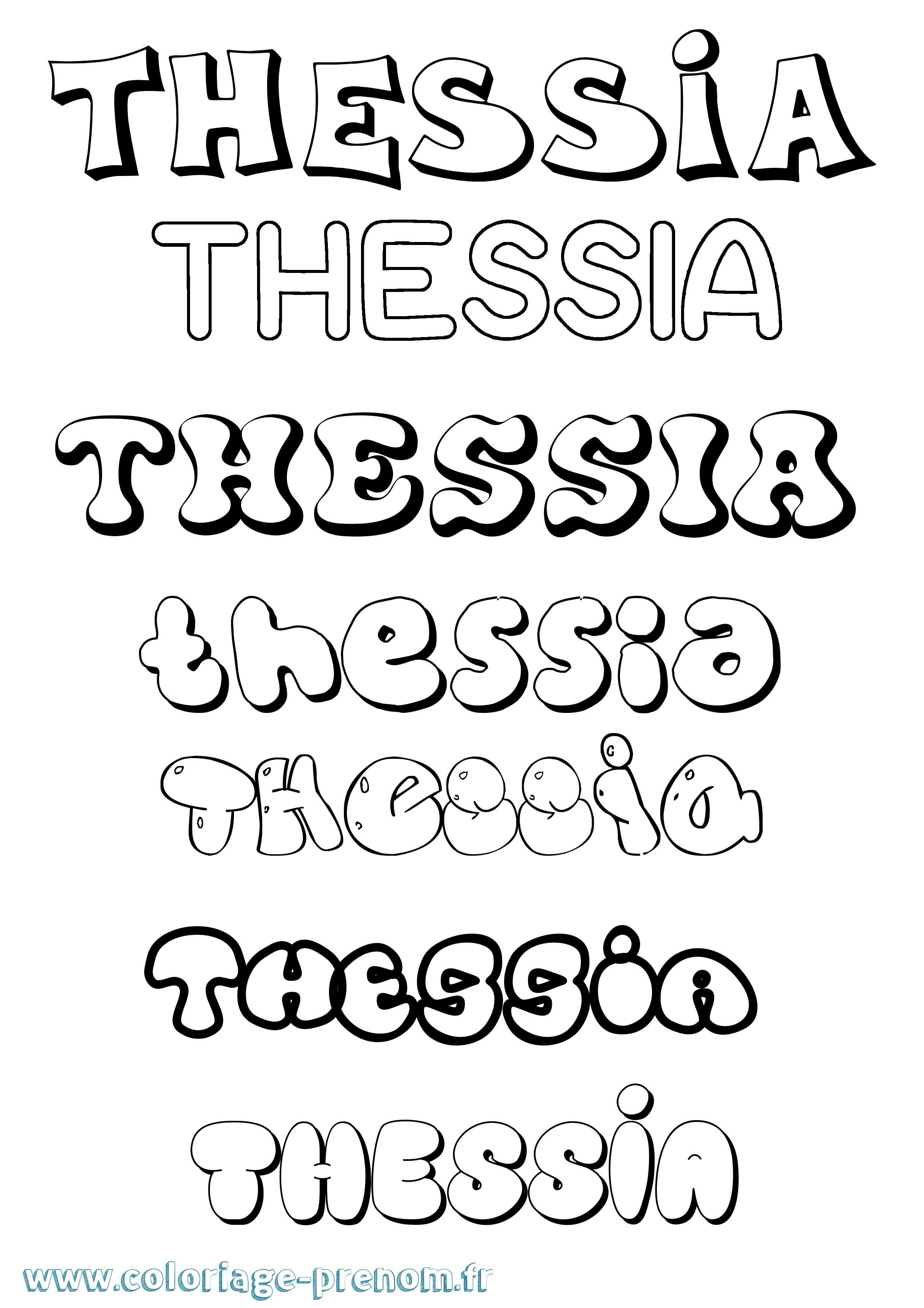 Coloriage prénom Thessia Bubble