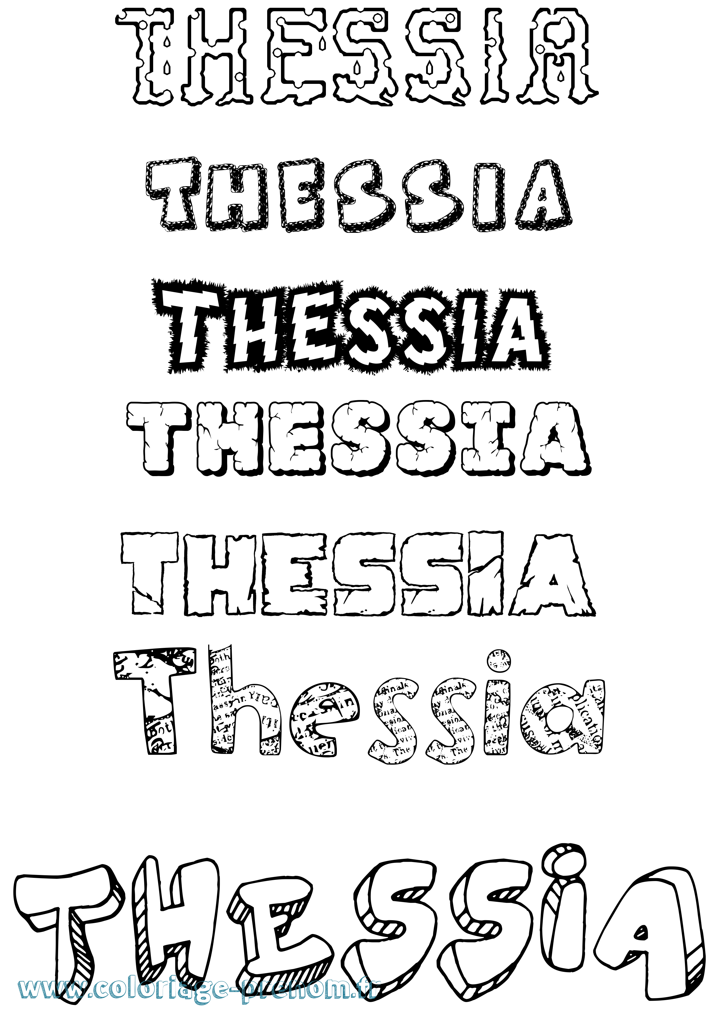 Coloriage prénom Thessia Destructuré
