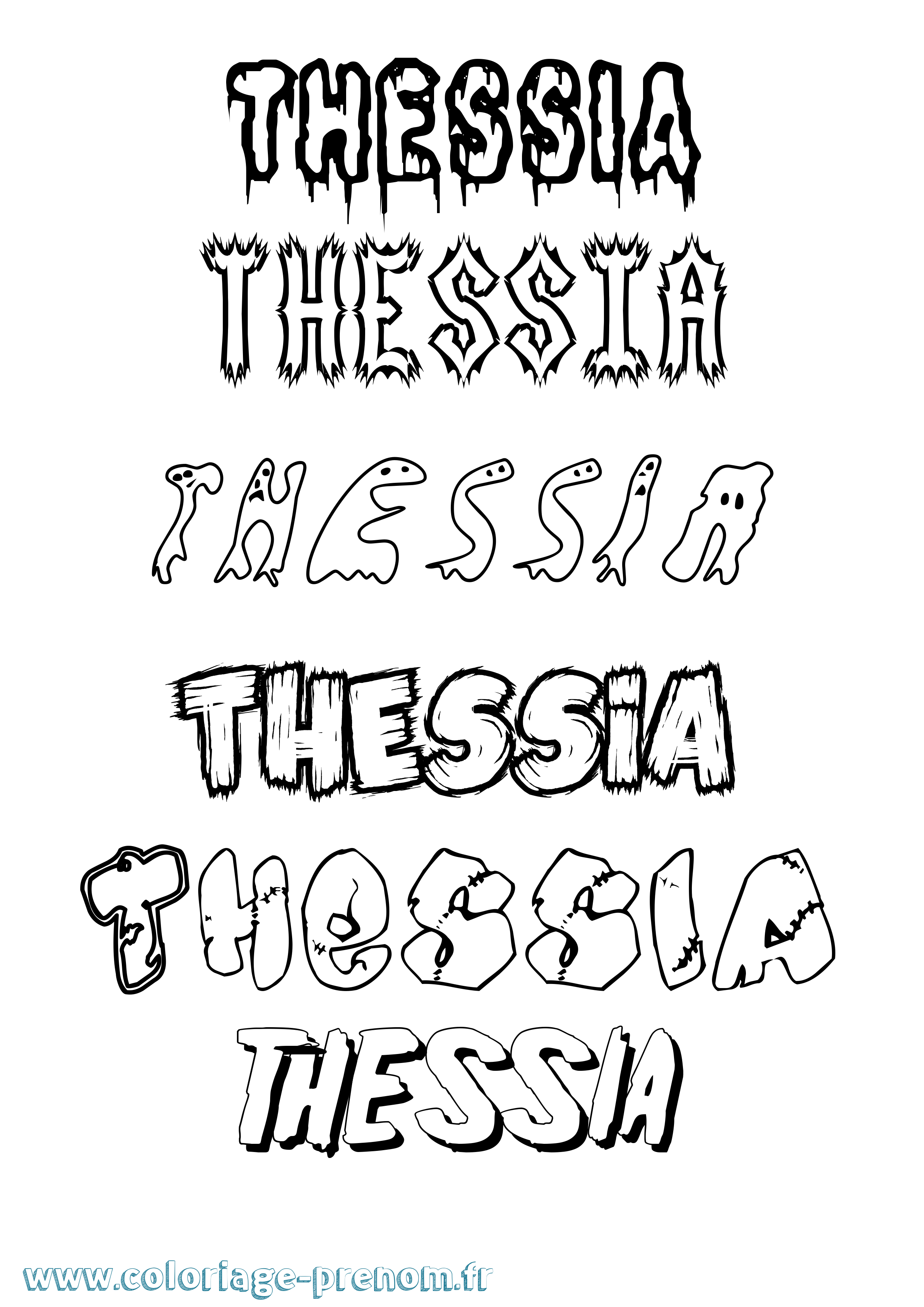 Coloriage prénom Thessia Frisson