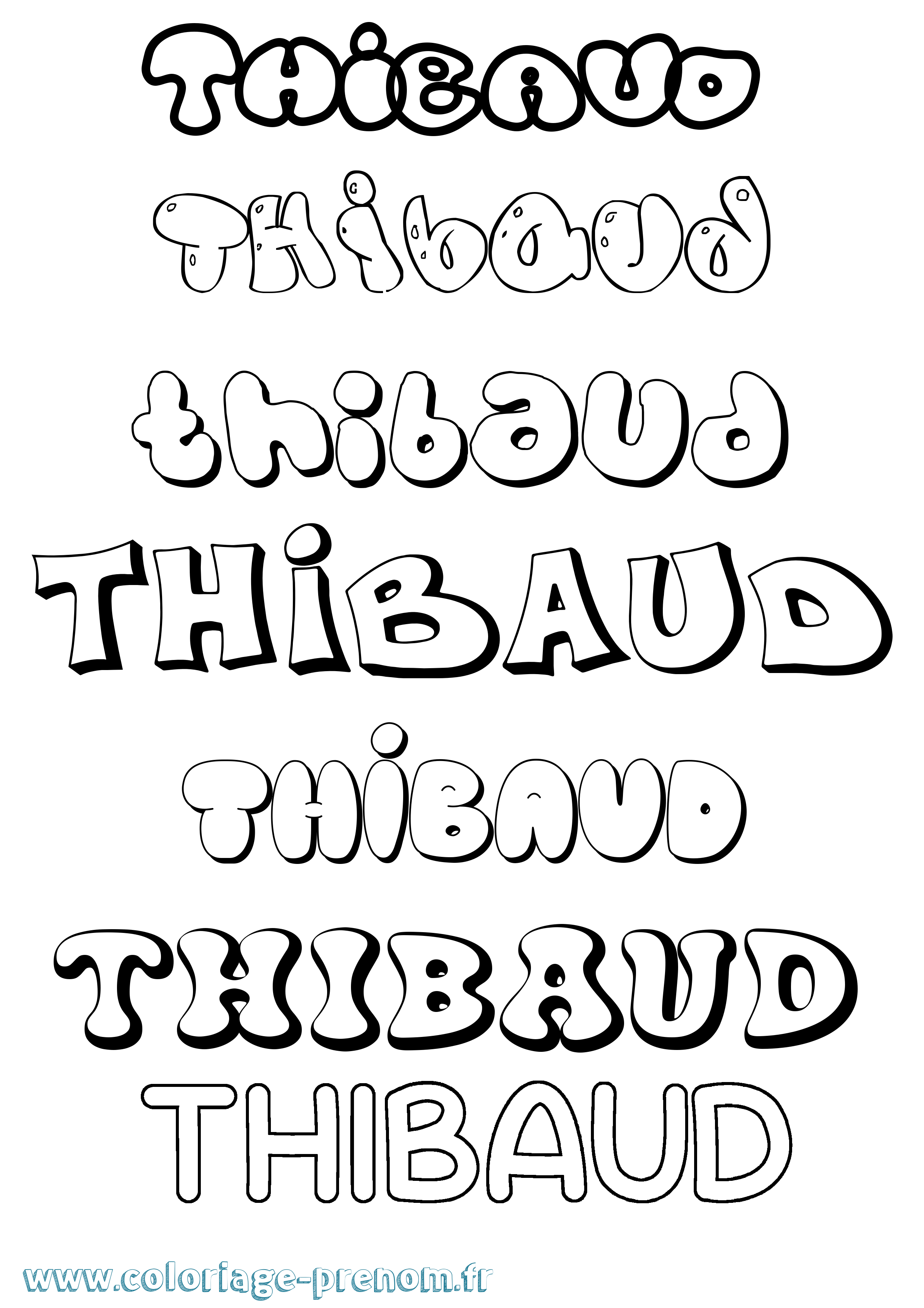 Coloriage prénom Thibaud Bubble